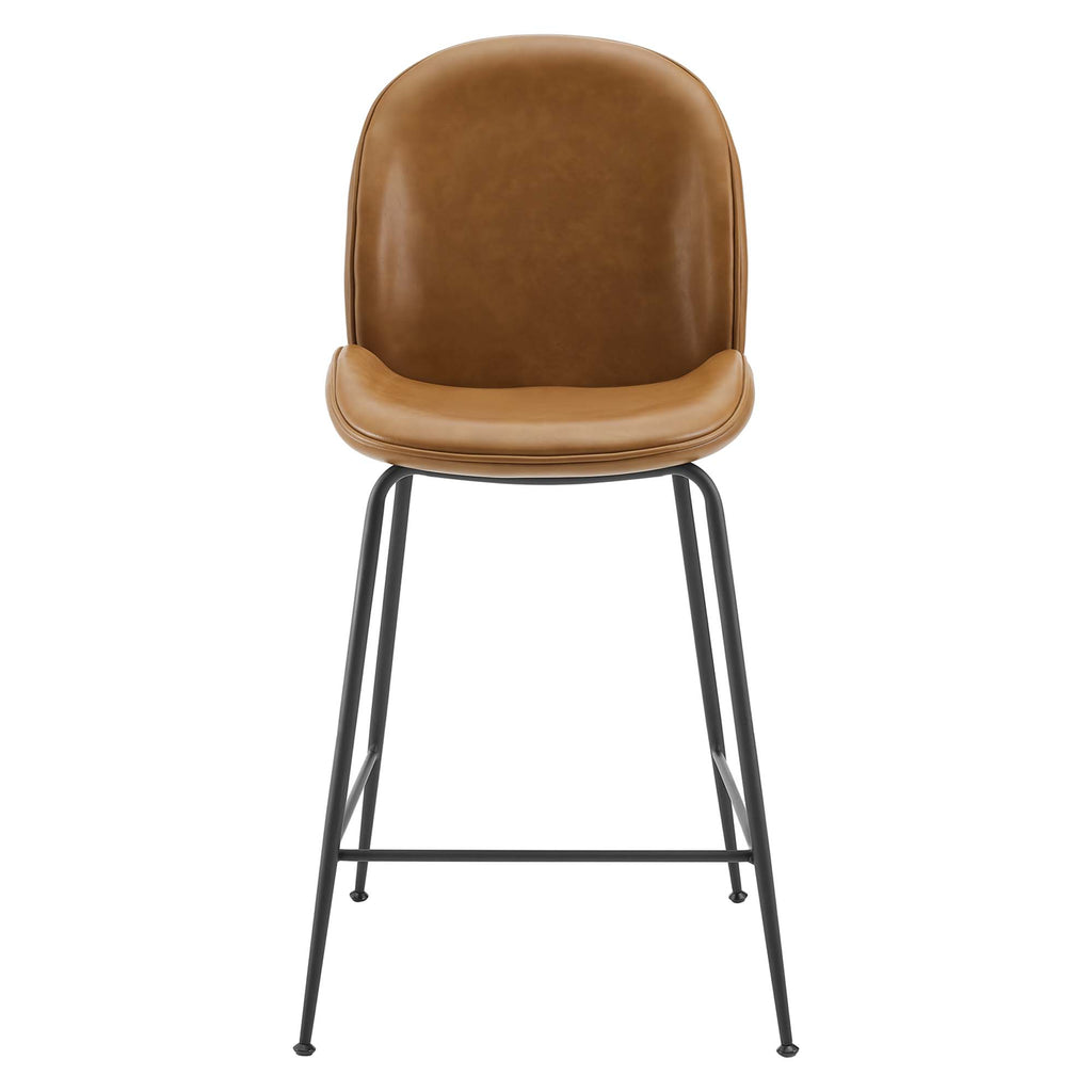 Scoop Black Powder Coated Steel Leg Vegan Leather Counter Stool - Tan