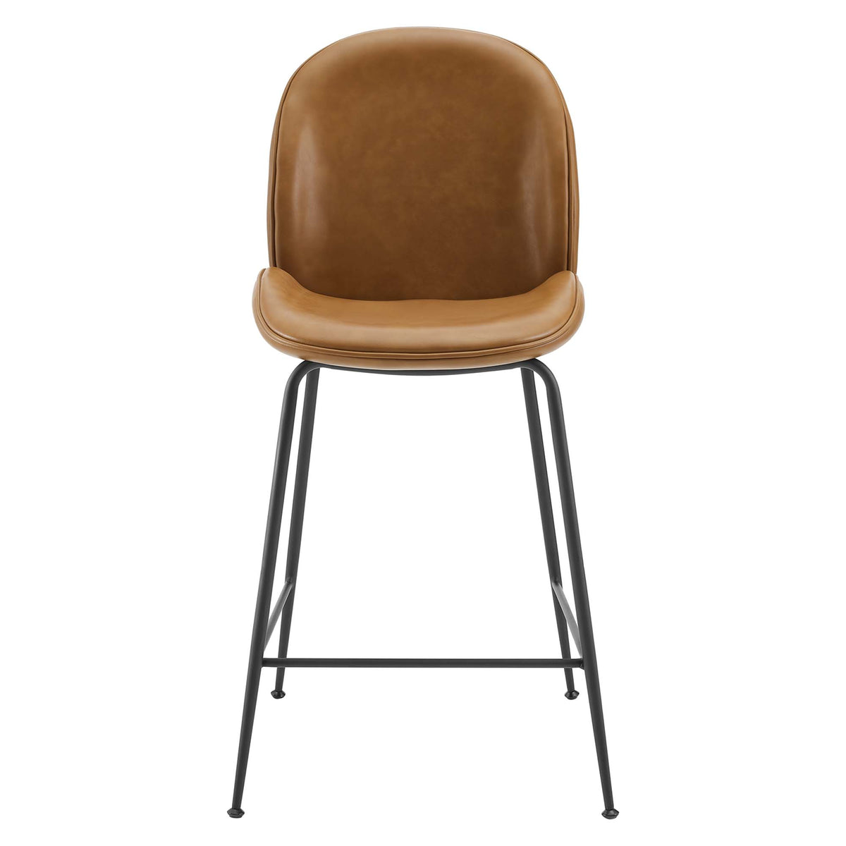Scoop Black Powder Coated Steel Leg Vegan Leather Counter Stool - Tan