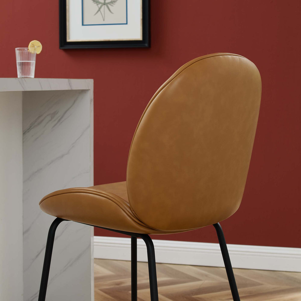 Scoop Black Powder Coated Steel Leg Vegan Leather Counter Stool - Tan