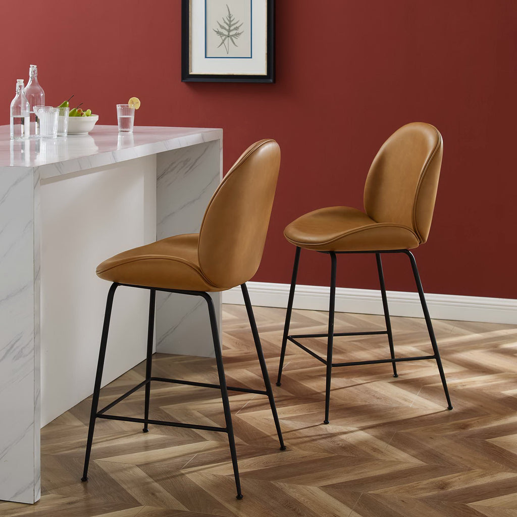 Scoop Black Powder Coated Steel Leg Vegan Leather Counter Stool - Tan
