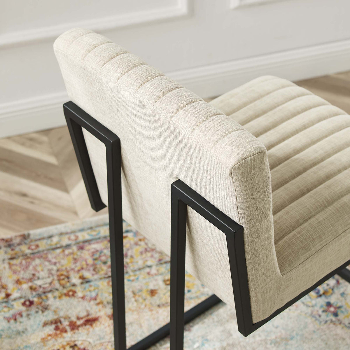 Indulge Channel Tufted Fabric Counter Stool - Beige