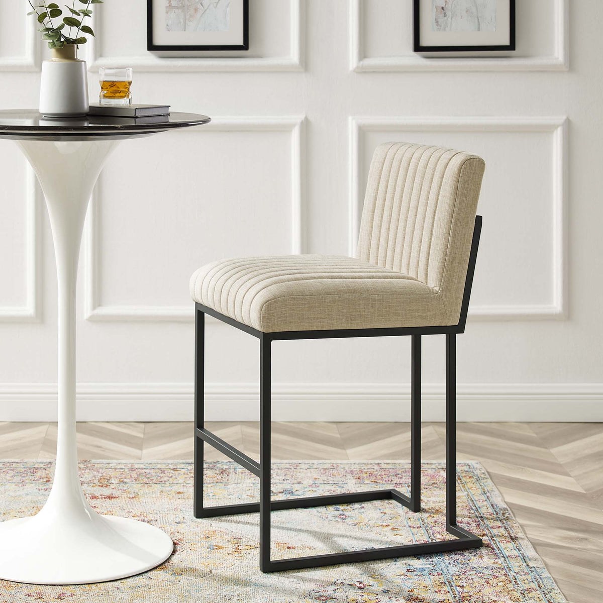 Indulge Channel Tufted Fabric Counter Stool - Beige