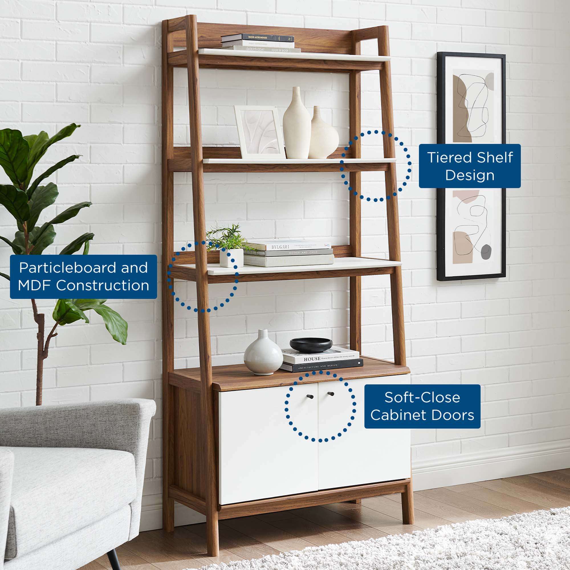 Bixby 33" Bookshelf - Walnut White