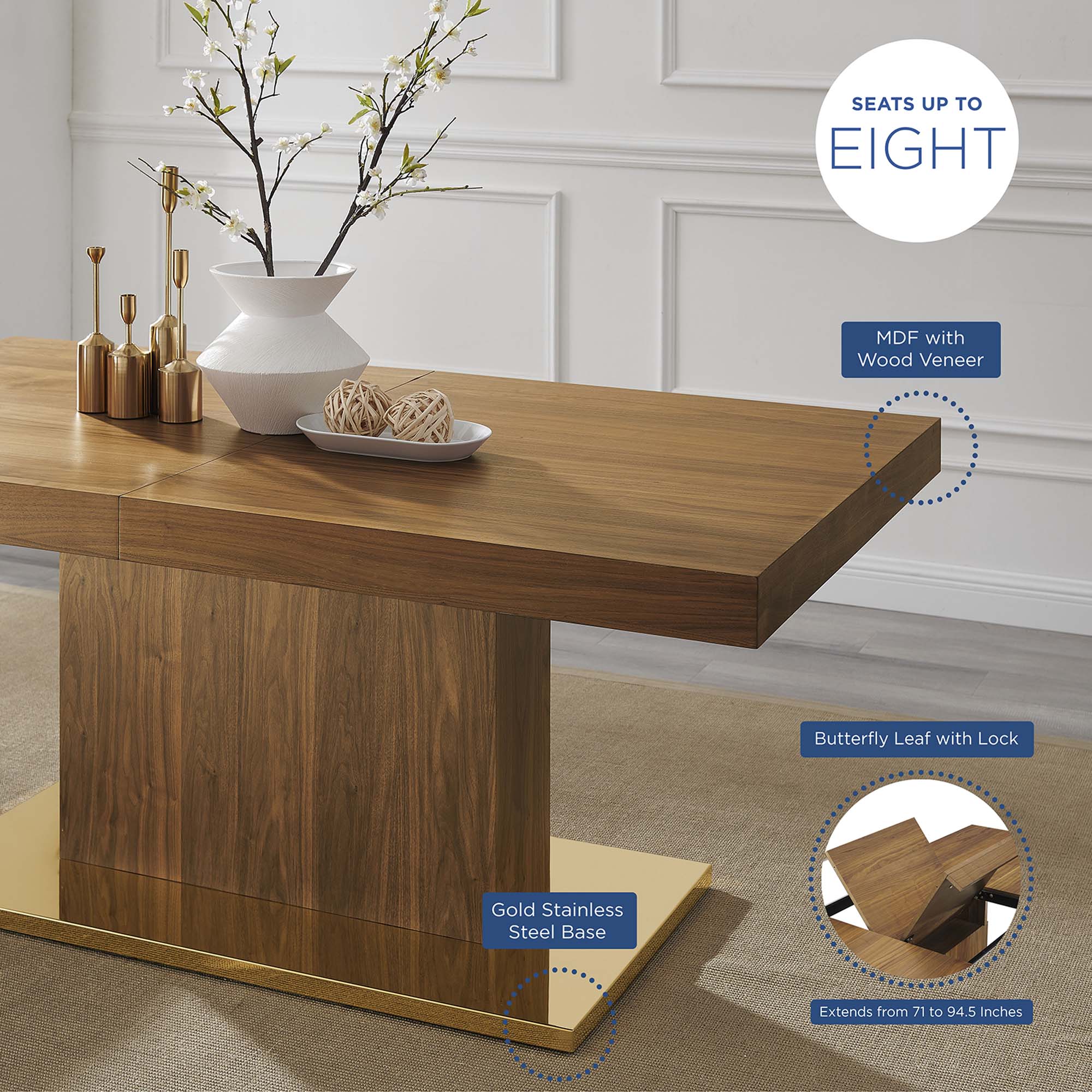 Vector Expandable Dining Table - Walnut Gold