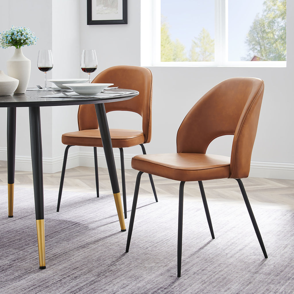 Nico Vegan Leather Dining Chair Set of 2 - Black Tan