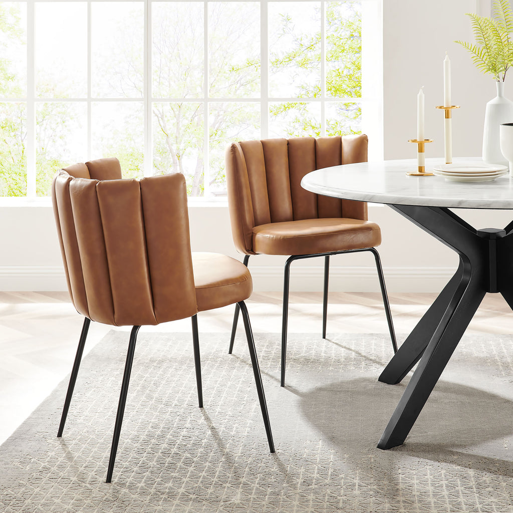 Virtue Vegan Leather Dining Chair Set of 2 - Black Tan