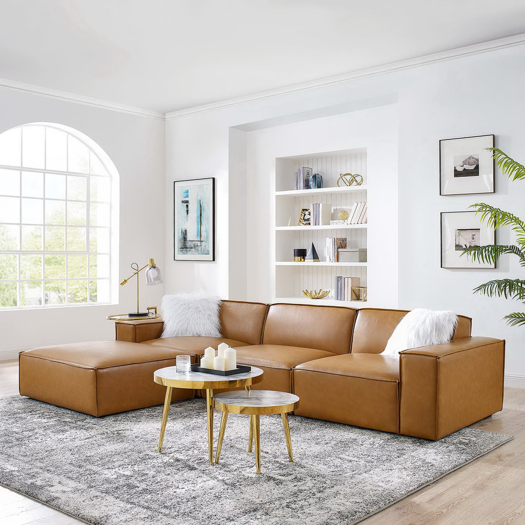 Restore 4-Piece Vegan Leather Sectional Sofa - Tan