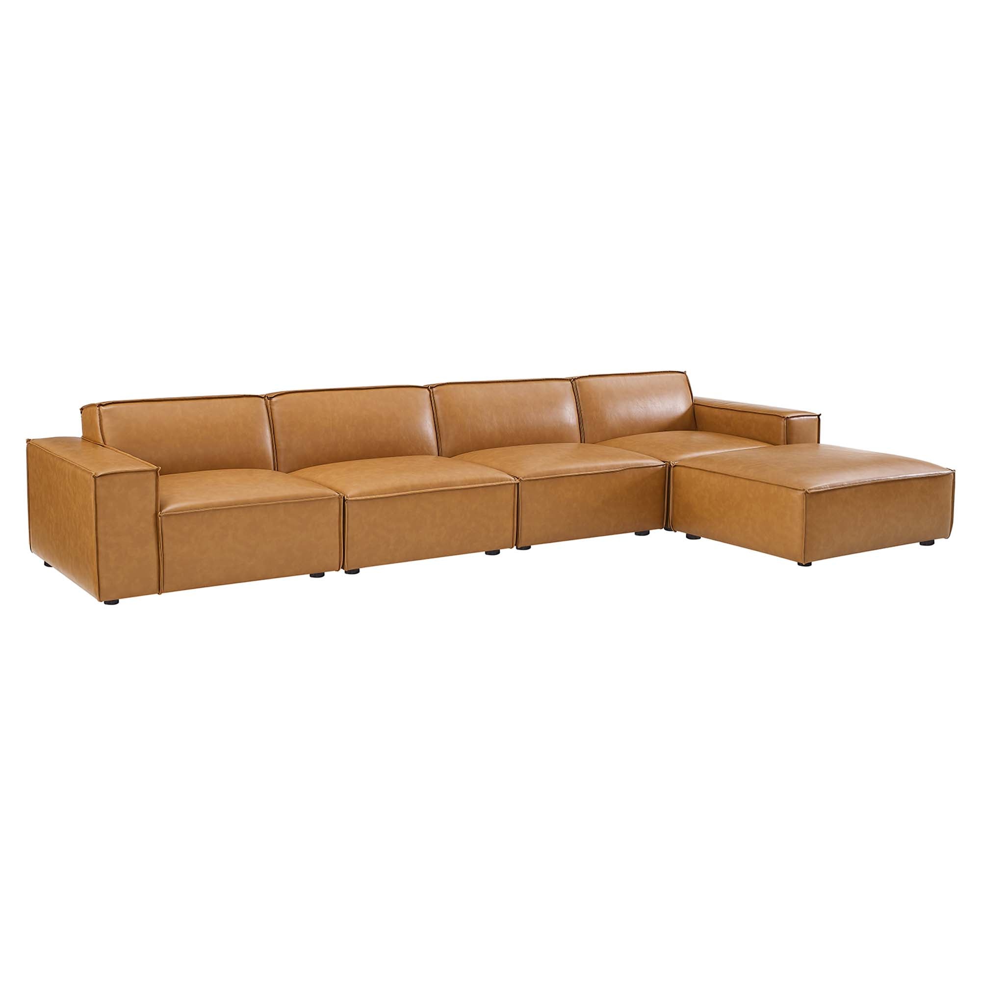 Restore 5-Piece Vegan Leather Sectional Sofa - Tan (Chair, Ottoman, Chair, 2 Armless Chairs)