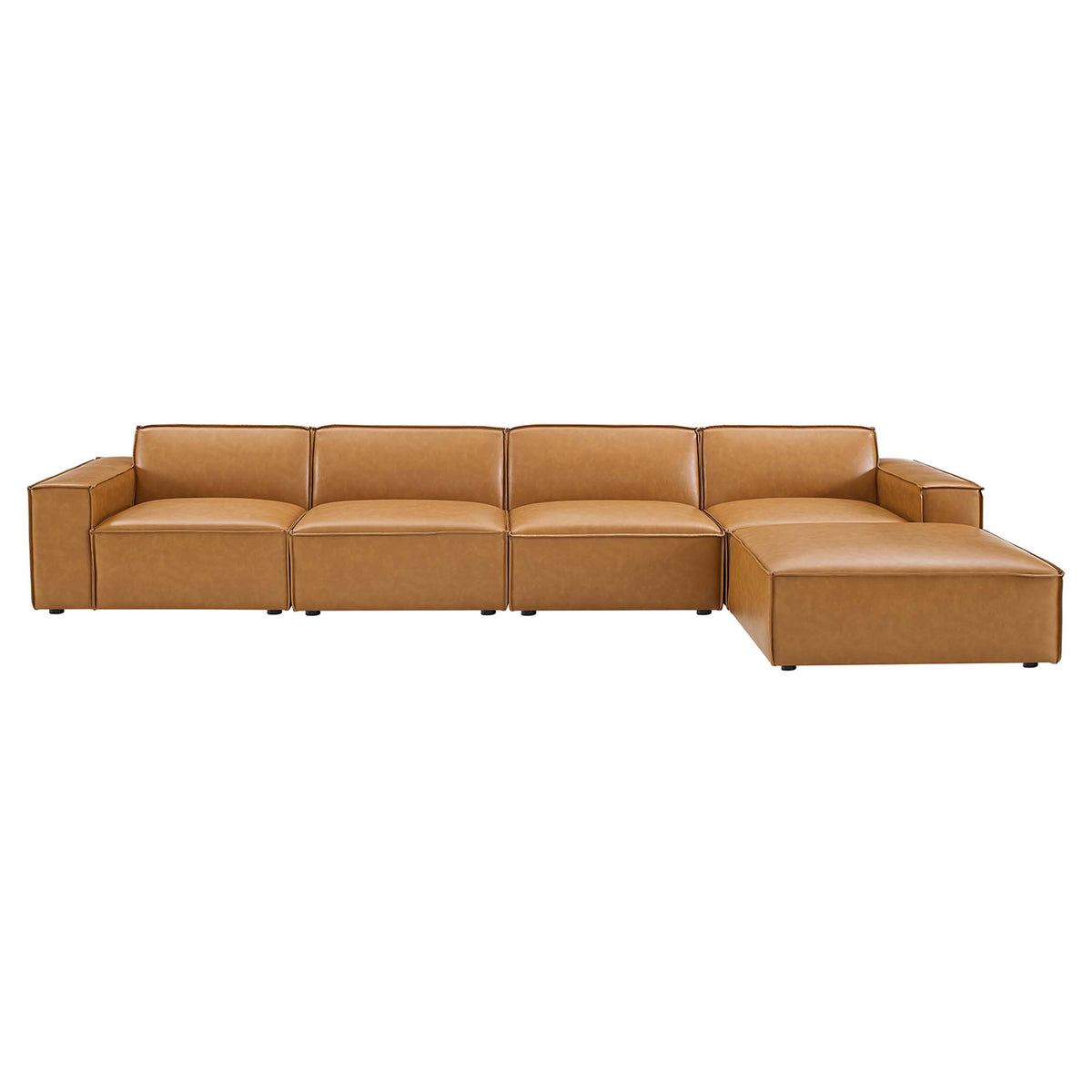 Restore 5-Piece Vegan Leather Sectional Sofa - Tan (Chair, Ottoman, Chair, 2 Armless Chairs)