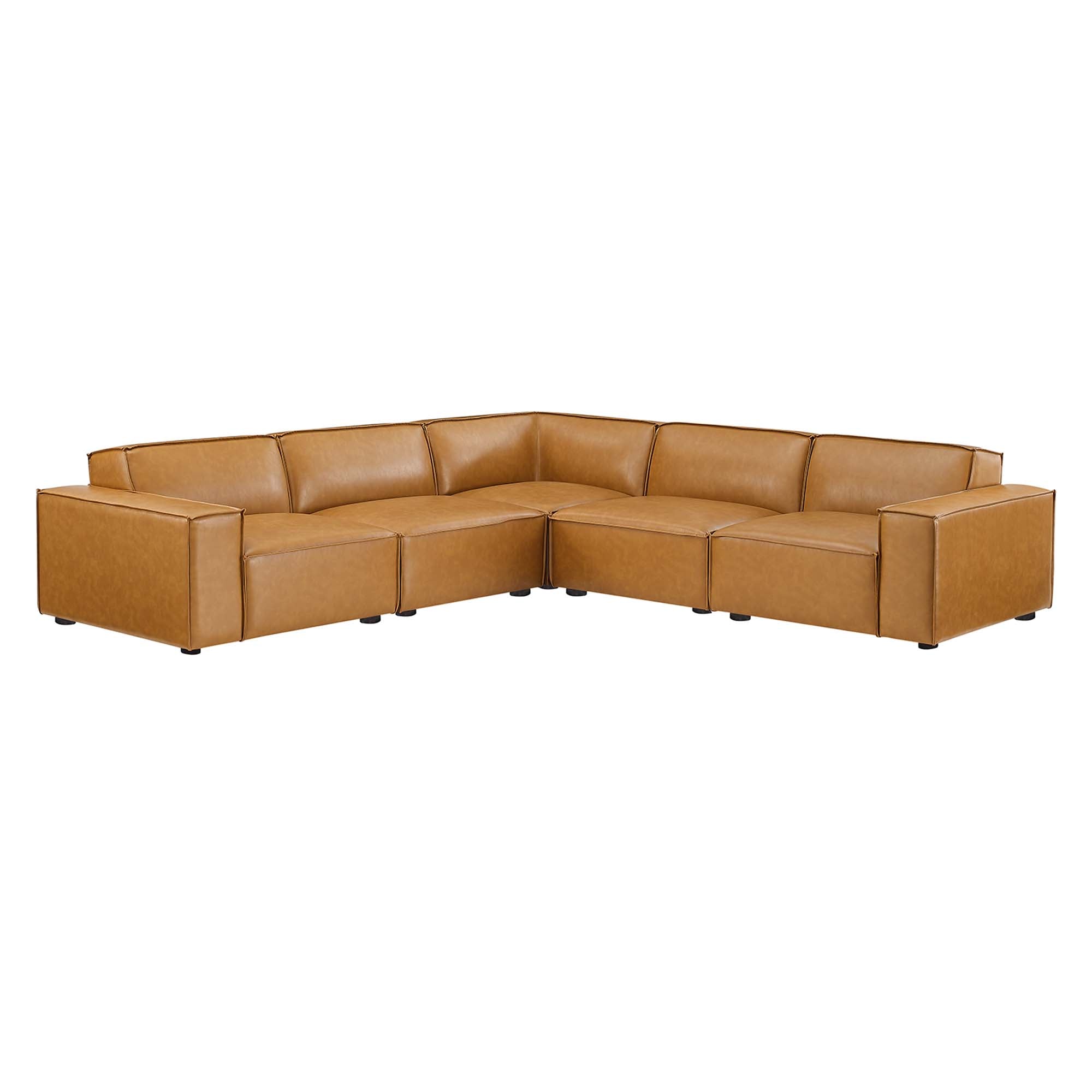 Restore 5-Piece Vegan Leather Sectional Sofa - Tan (Chair, Chair, 2 Armless Chairs, Corner Chair)