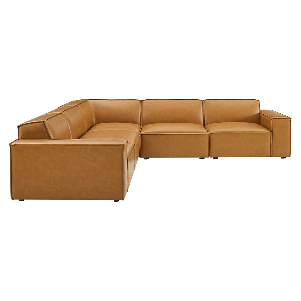 Restore 5-Piece Vegan Leather Sectional Sofa - Tan (Chair, Chair, 2 Armless Chairs, Corner Chair)