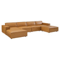 Restore 6-Piece Vegan Leather Sectional Sofa - Tan (Chair, 2 Ottomans, Chair, 2 Armless Chairs)
