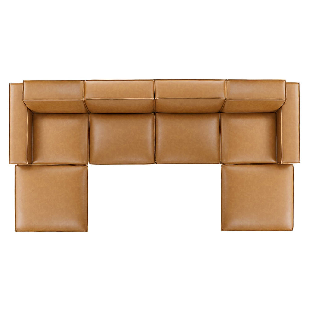Restore 6-Piece Vegan Leather Sectional Sofa - Tan (Chair, 2 Ottomans, Chair, 2 Armless Chairs)