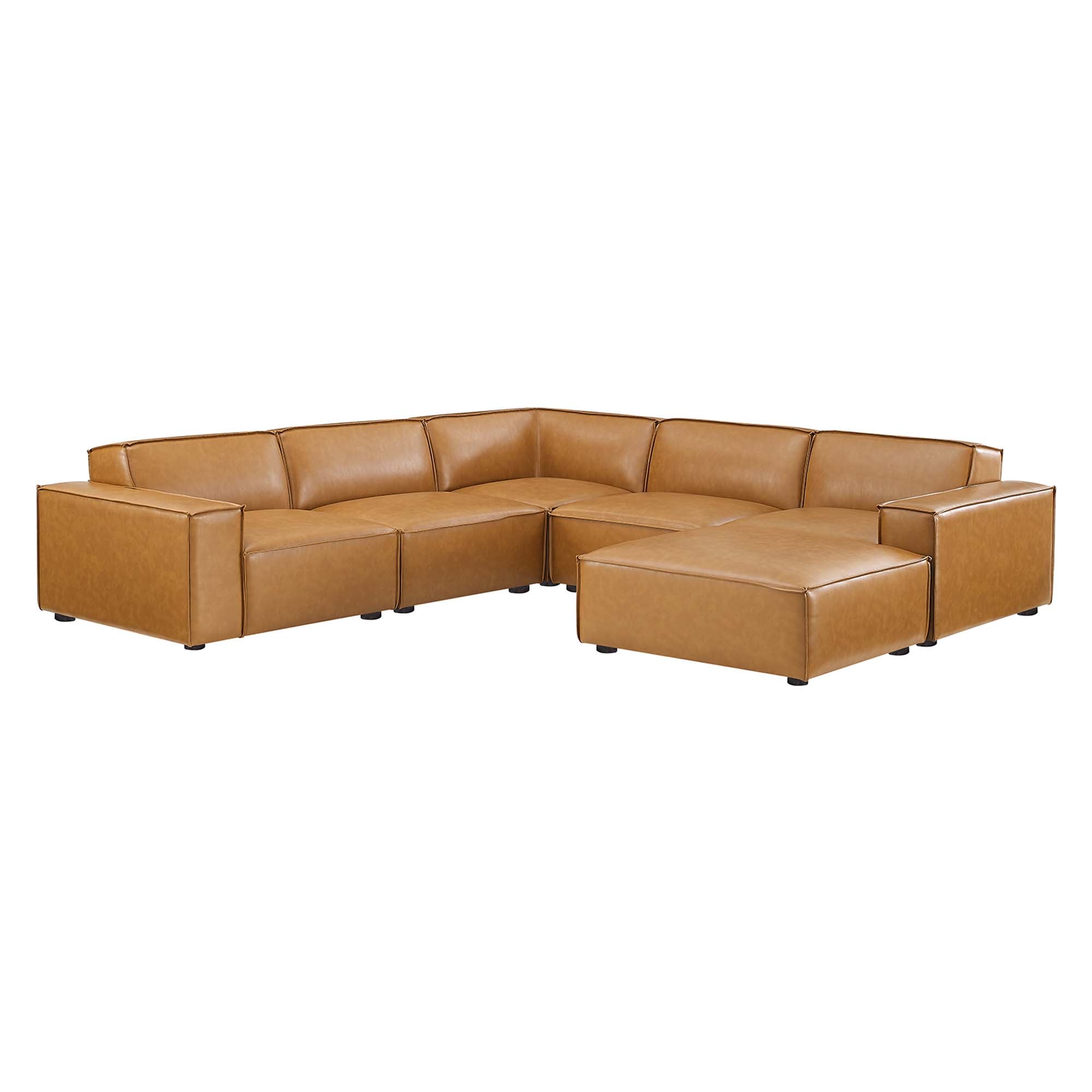 Restore 6-Piece Vegan Leather Sectional Sofa - Tan (Chair, Ottoman, Chair, 2 Armless Chairs, Corner Chair)