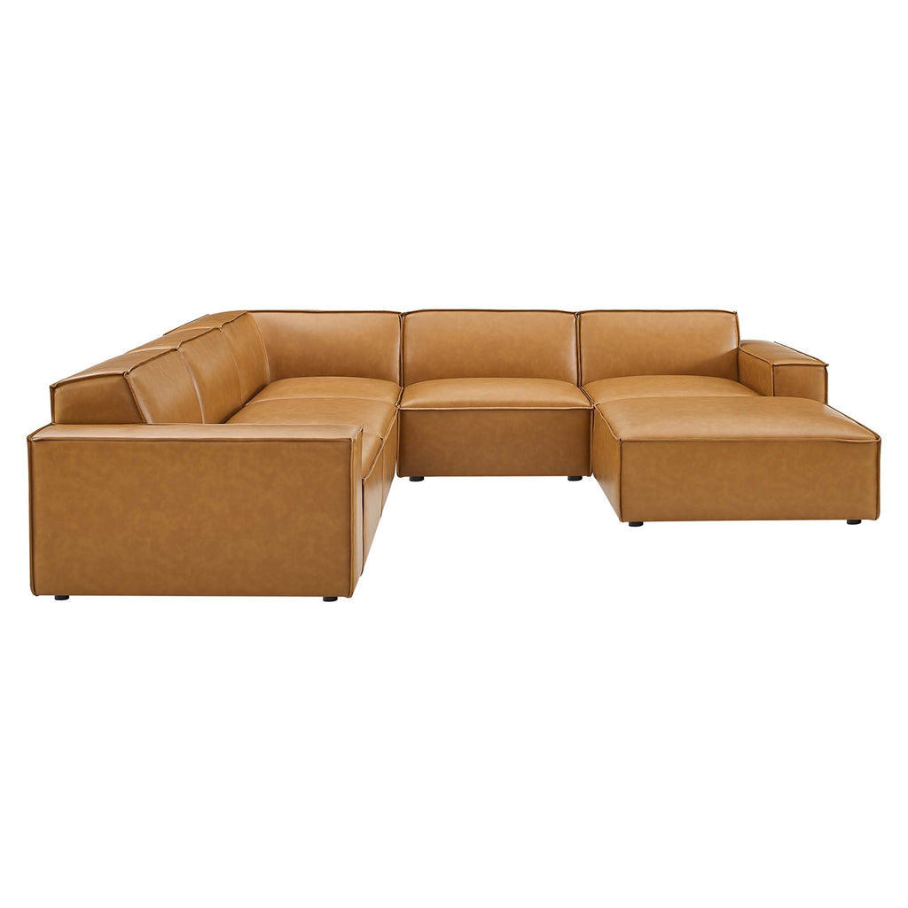 Restore 6-Piece Vegan Leather Sectional Sofa - Tan (Chair, Ottoman, Chair, 2 Armless Chairs, Corner Chair)