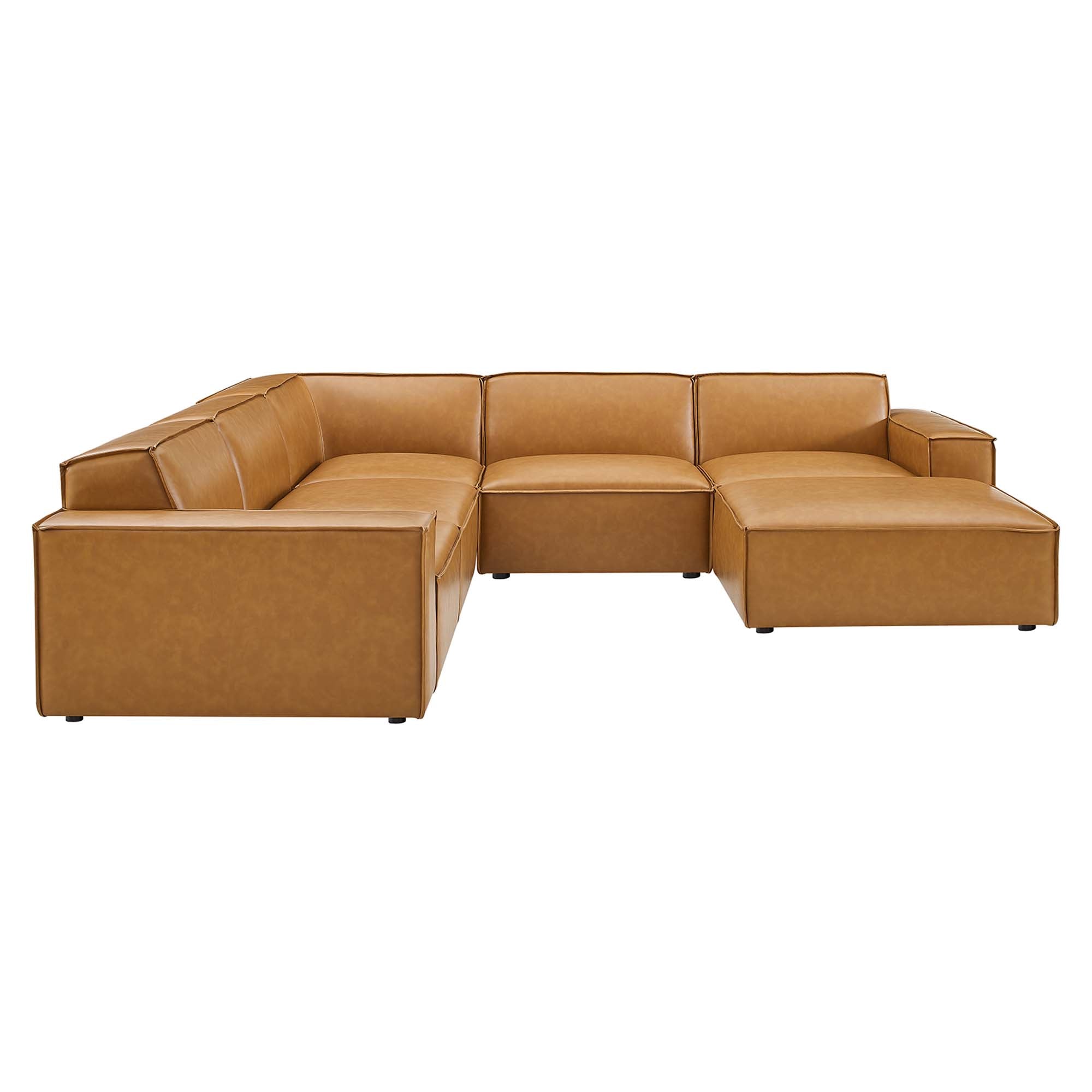 Restore 6-Piece Vegan Leather Sectional Sofa - Tan (Chair, Ottoman, Chair, 2 Armless Chairs, Corner Chair)