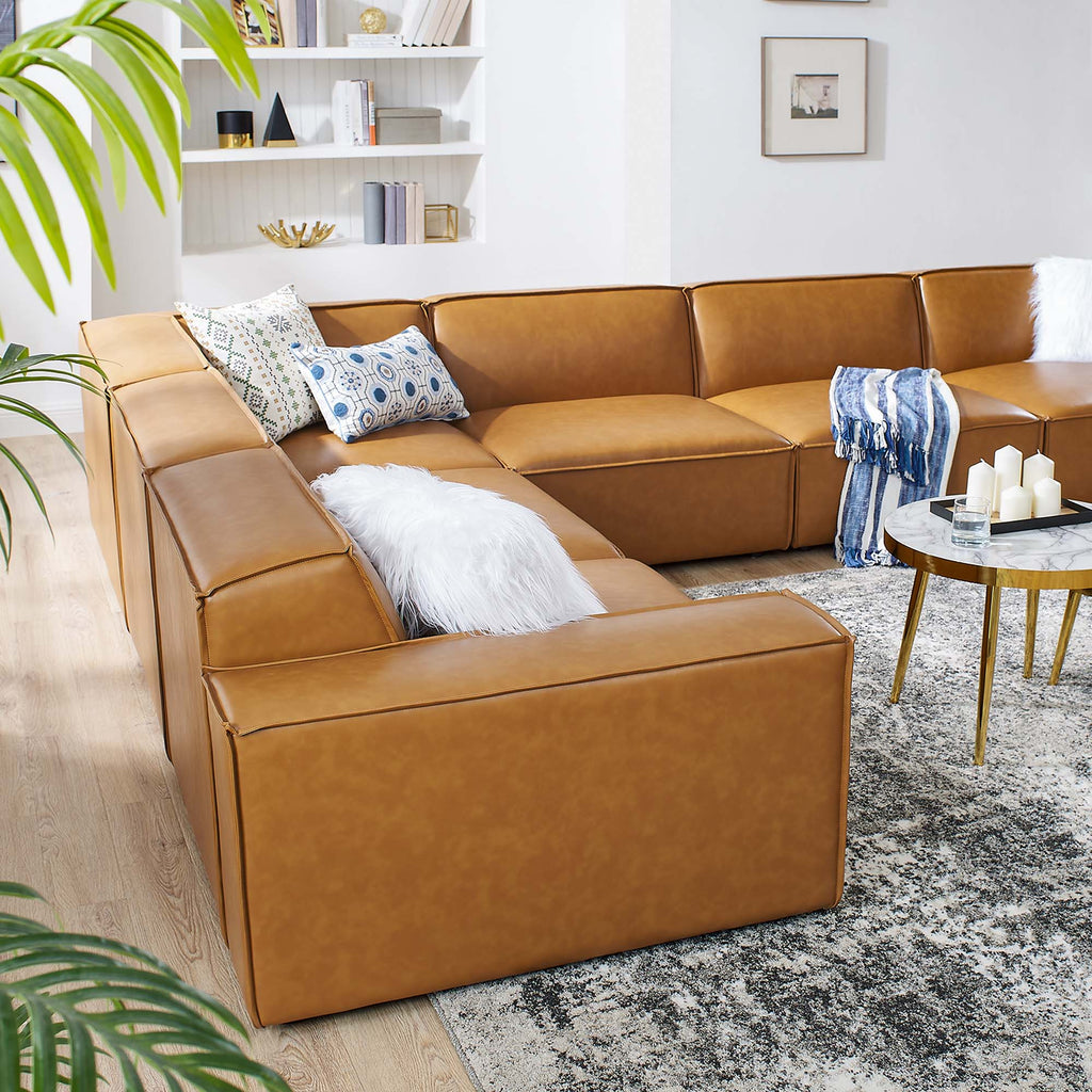 Restore 6-Piece Vegan Leather Sectional Sofa - Tan (Chair, Chair, 3 Armless Chairs, Corner Chair)