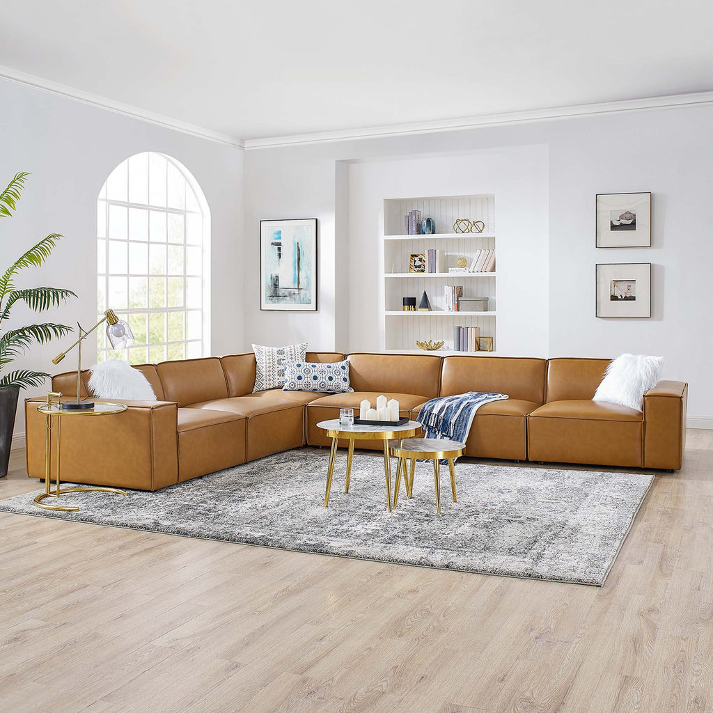 Restore 6-Piece Vegan Leather Sectional Sofa - Tan (Chair, Chair, 3 Armless Chairs, Corner Chair)