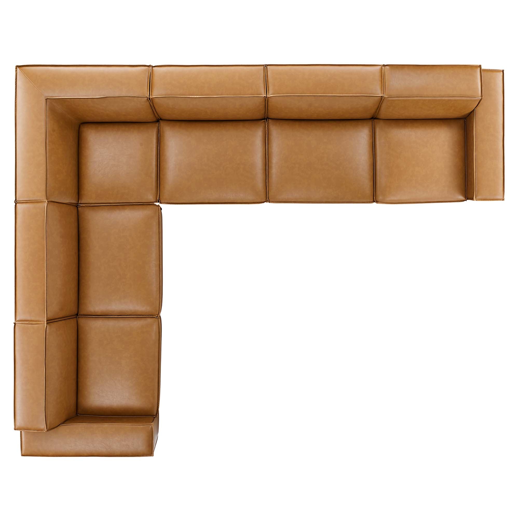 Restore 6-Piece Vegan Leather Sectional Sofa - Tan (Chair, Chair, 3 Armless Chairs, Corner Chair)