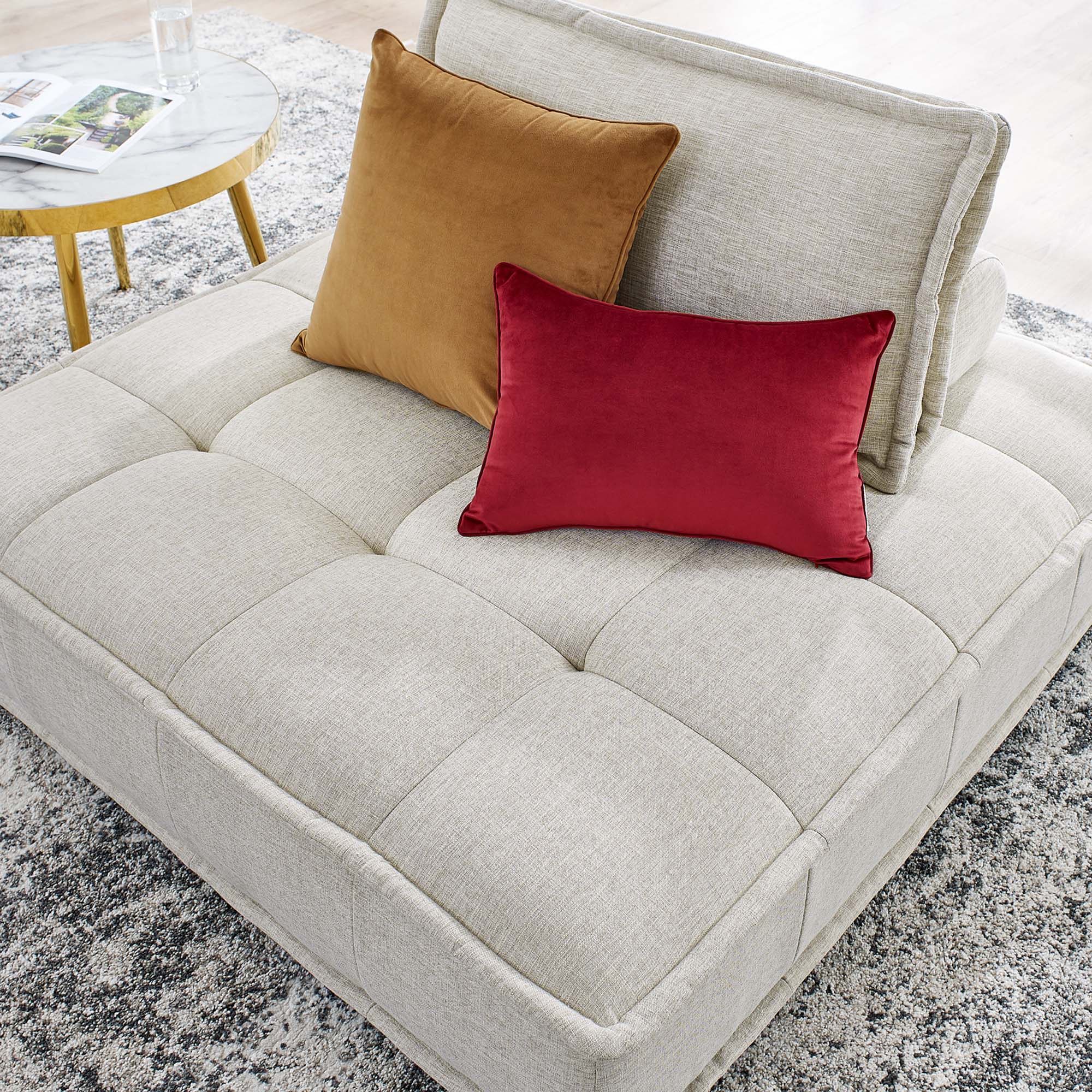 Saunter Tufted Fabric Armless Chair - Beige