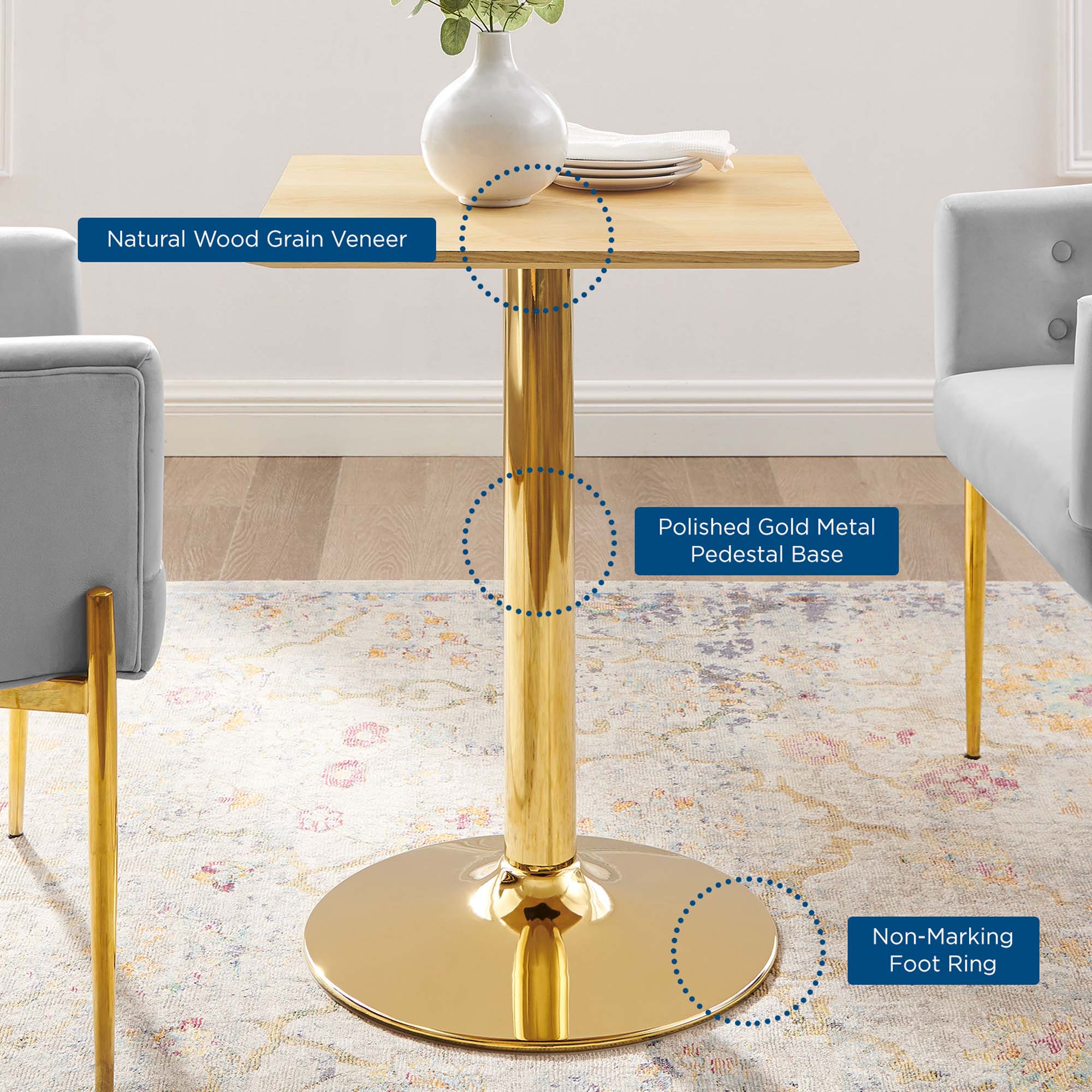 Verne 24" Square Dining Table - Gold Natural