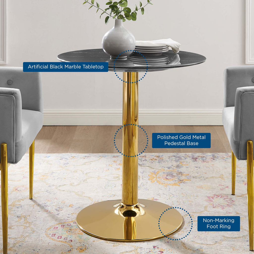 Verne 28" Artificial Marble Dining Table - Gold Black