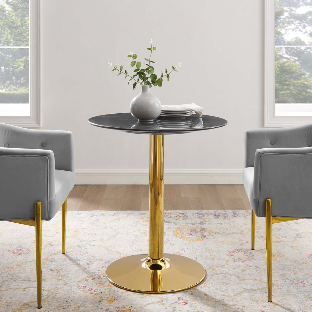Verne 28" Artificial Marble Dining Table - Gold Black