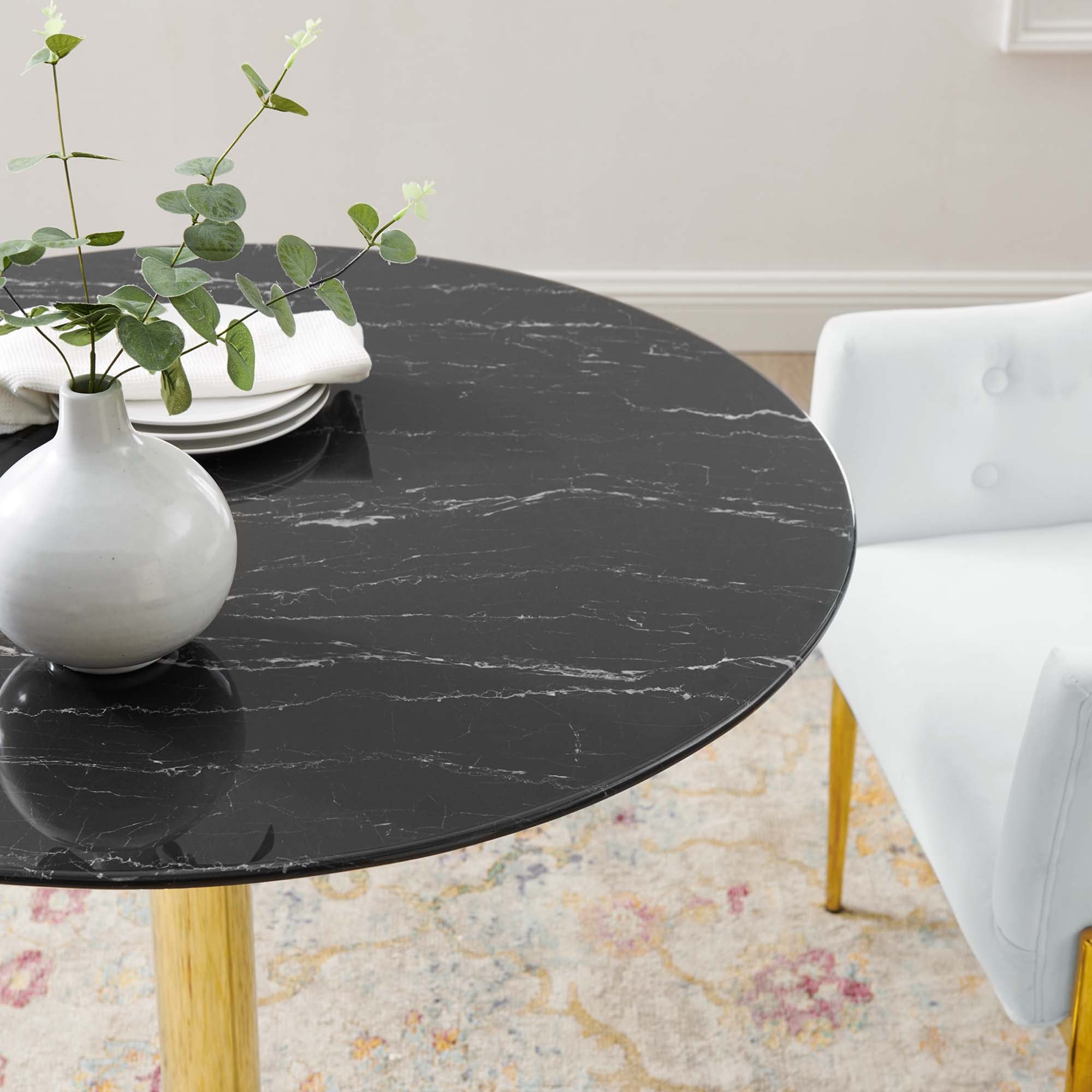 Verne 35" Artificial Marble Dining Table - Gold Black