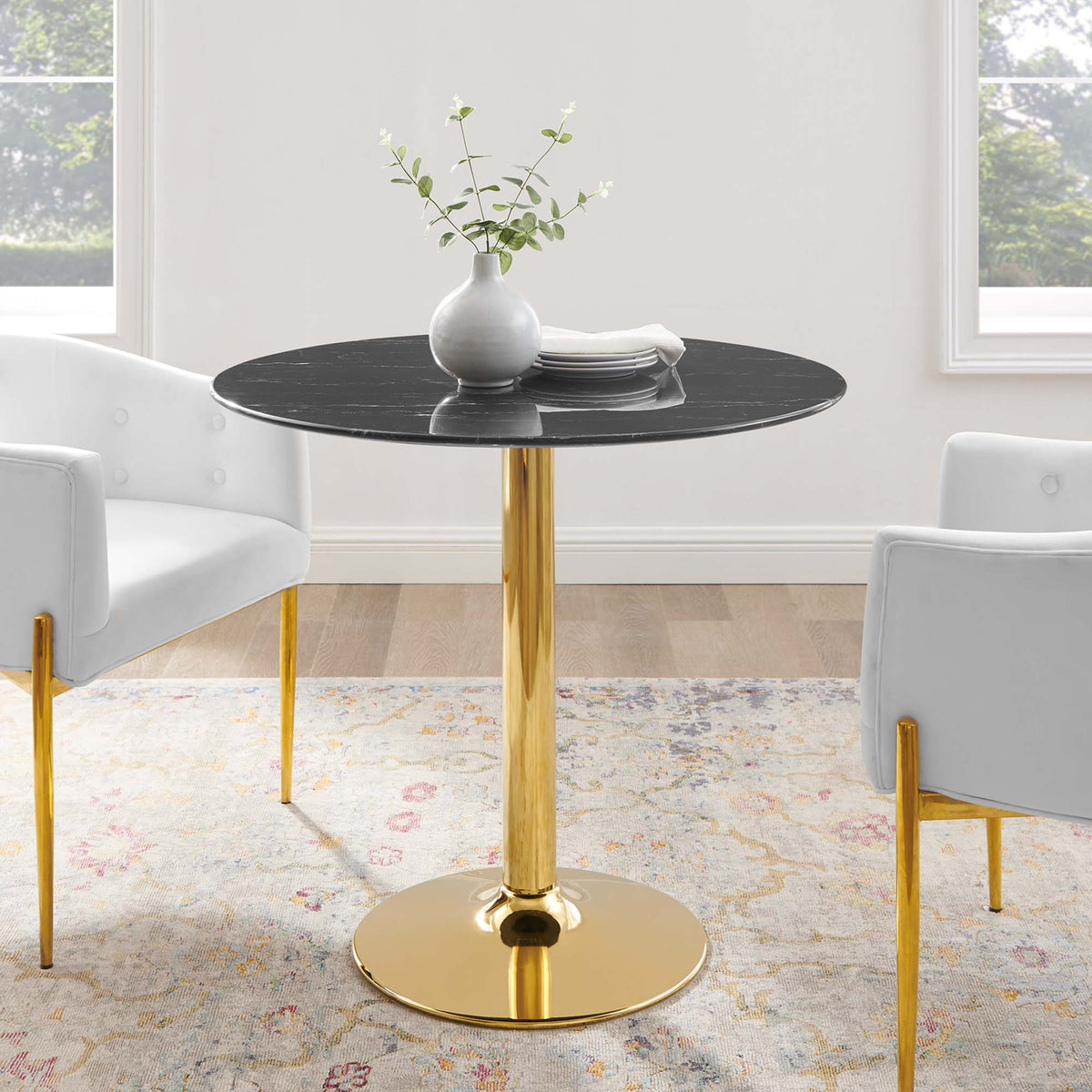 Verne 35" Artificial Marble Dining Table - Gold Black