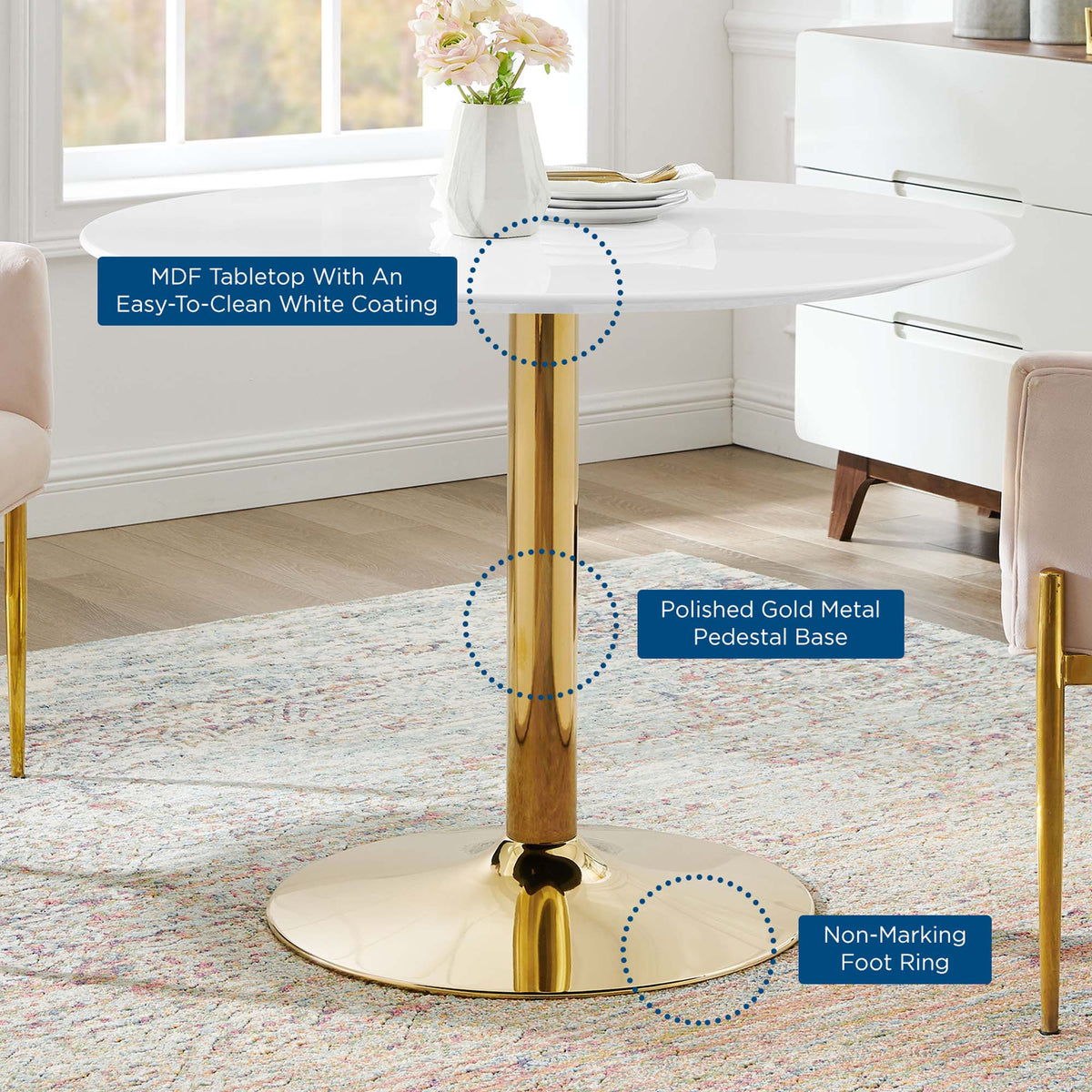 Verne 40" Dining Table - Gold White