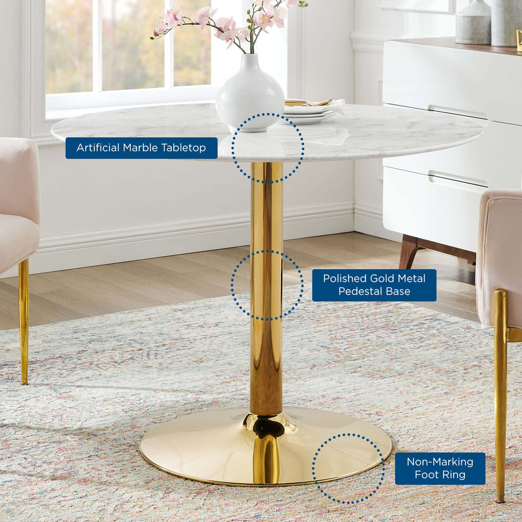 Verne 40" Artificial Marble Dining Table - Gold White