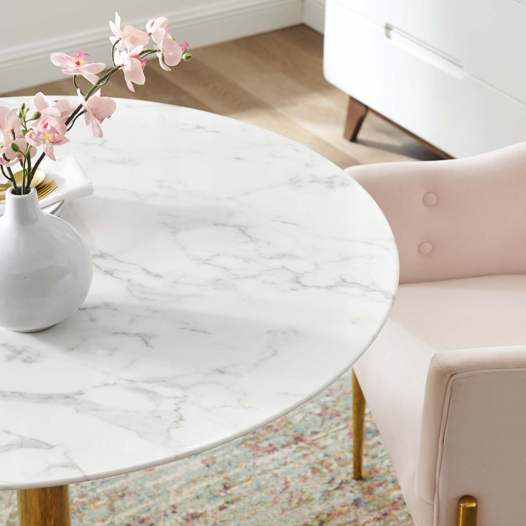 Verne 40" Artificial Marble Dining Table - Gold White