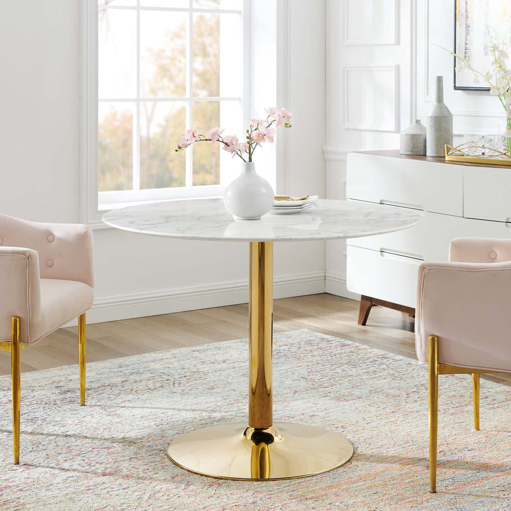 Verne 40" Artificial Marble Dining Table - Gold White