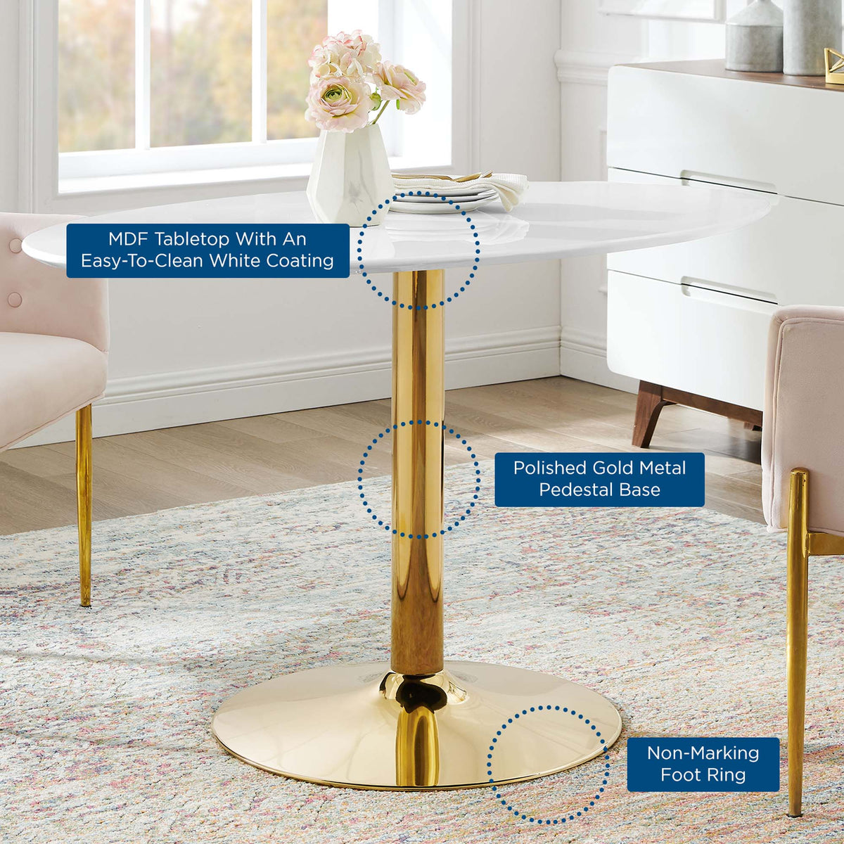 Verne 48" Oval Dining Table - Gold White