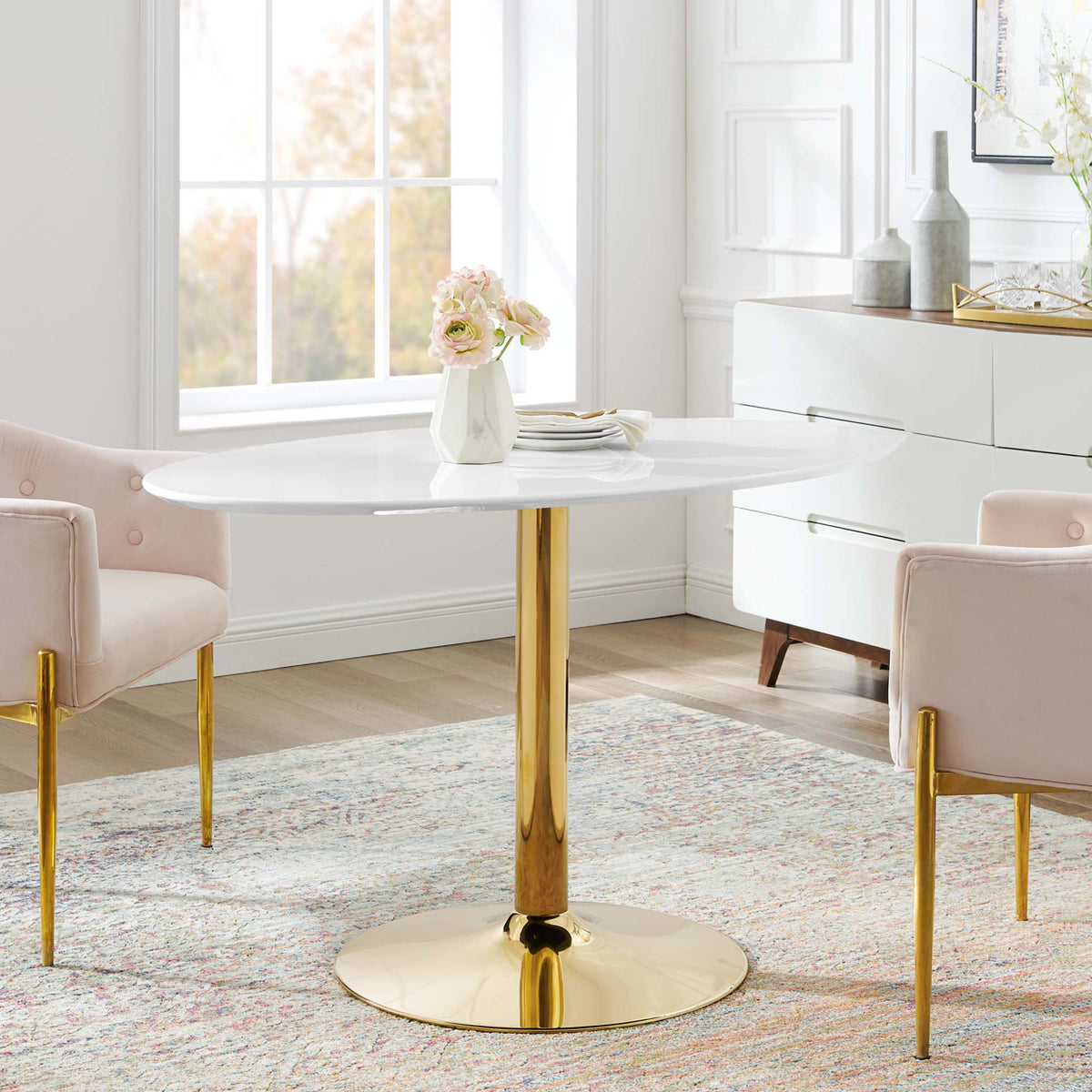 Verne 48" Oval Dining Table - Gold White
