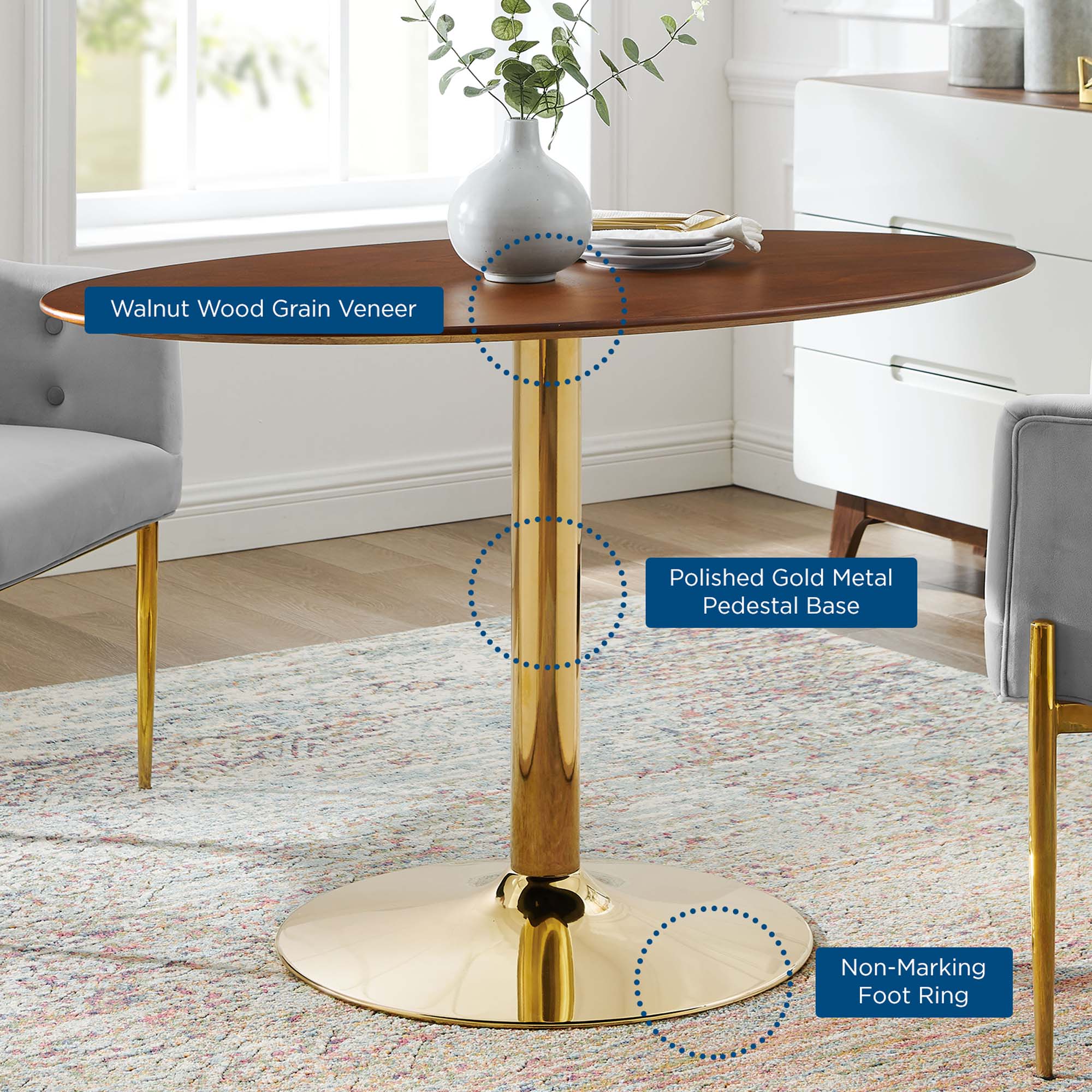 Verne 48" Oval Dining Table - Gold Walnut