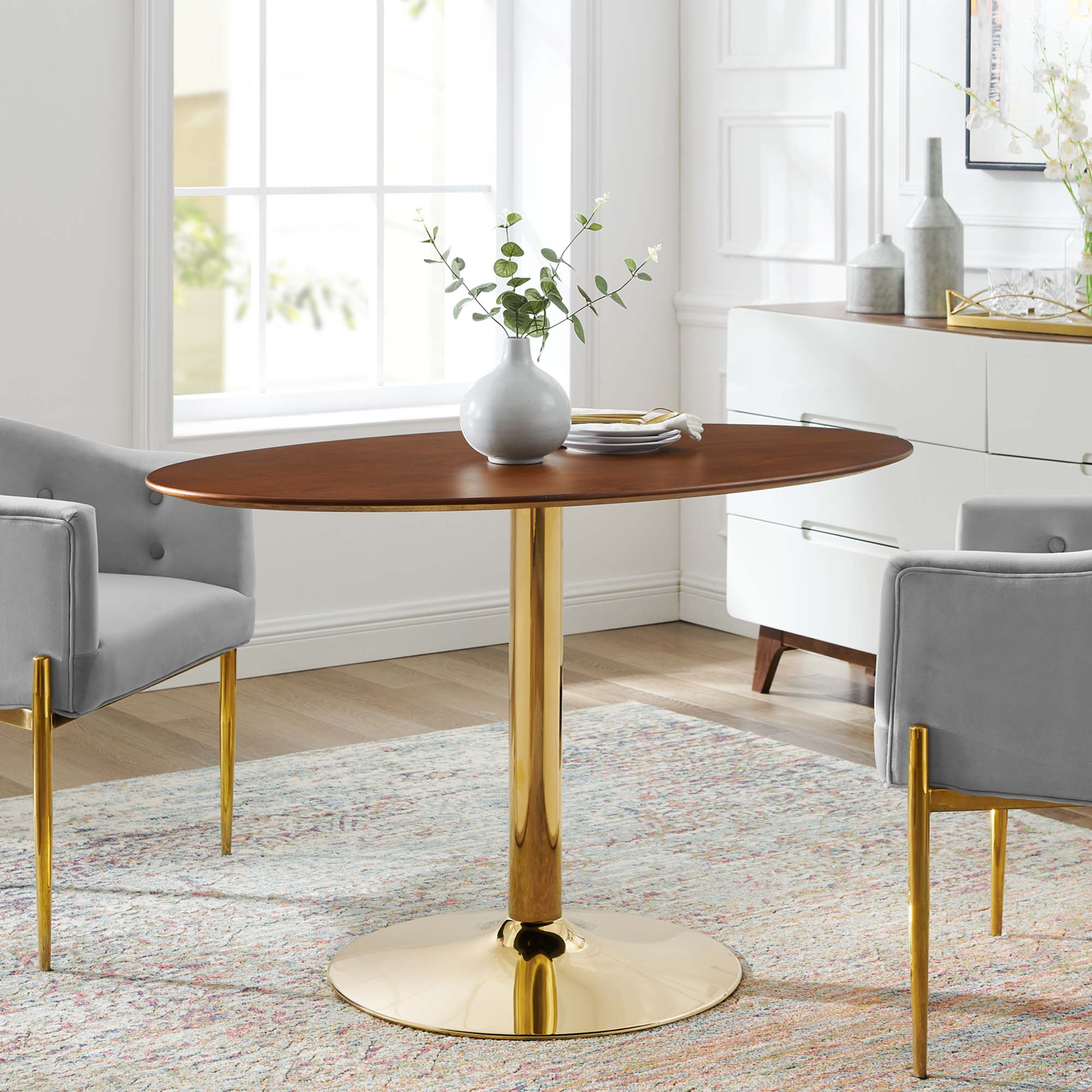 Verne 48" Oval Dining Table - Gold Walnut