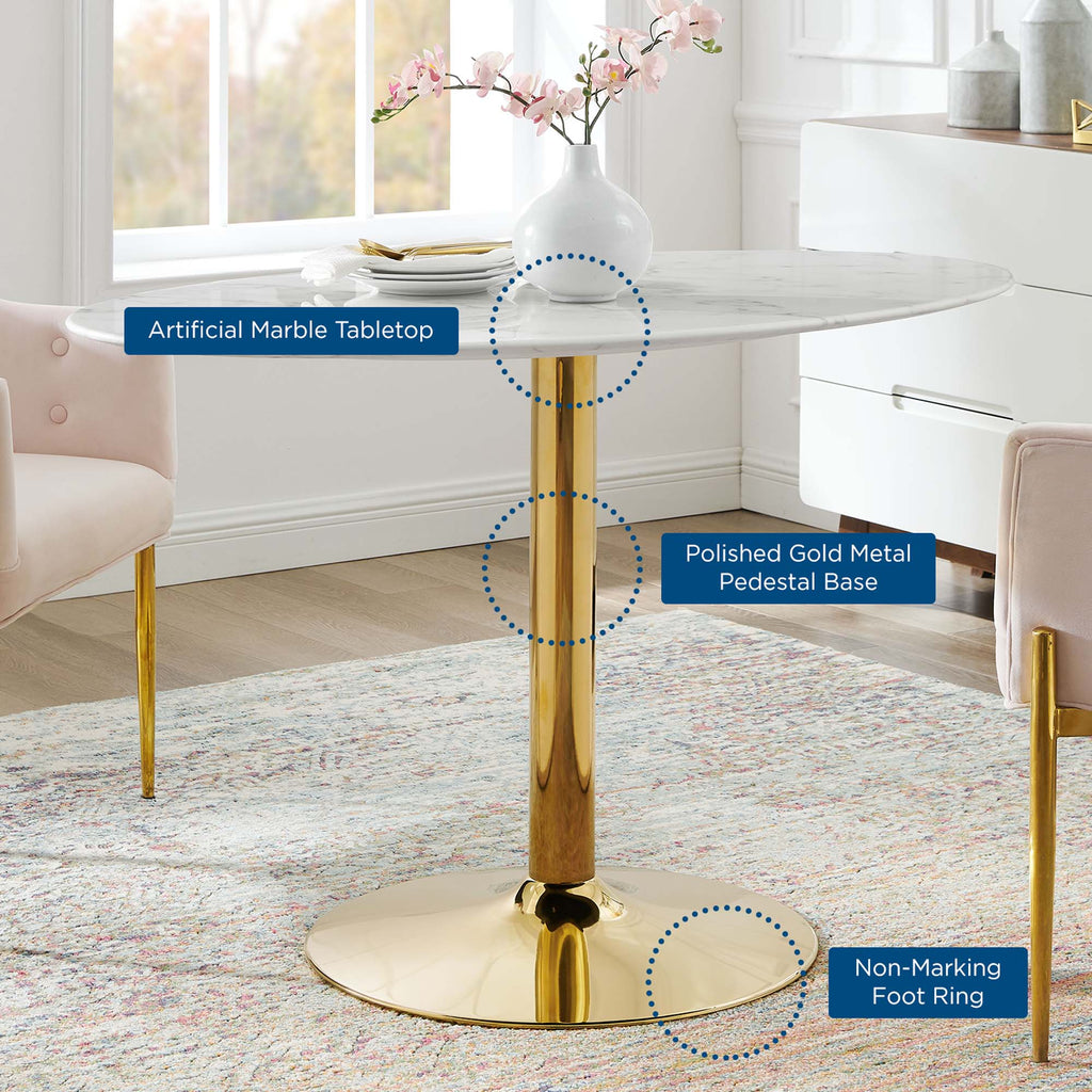 Verne 48" Oval Artificial Marble Dining Table - Gold White