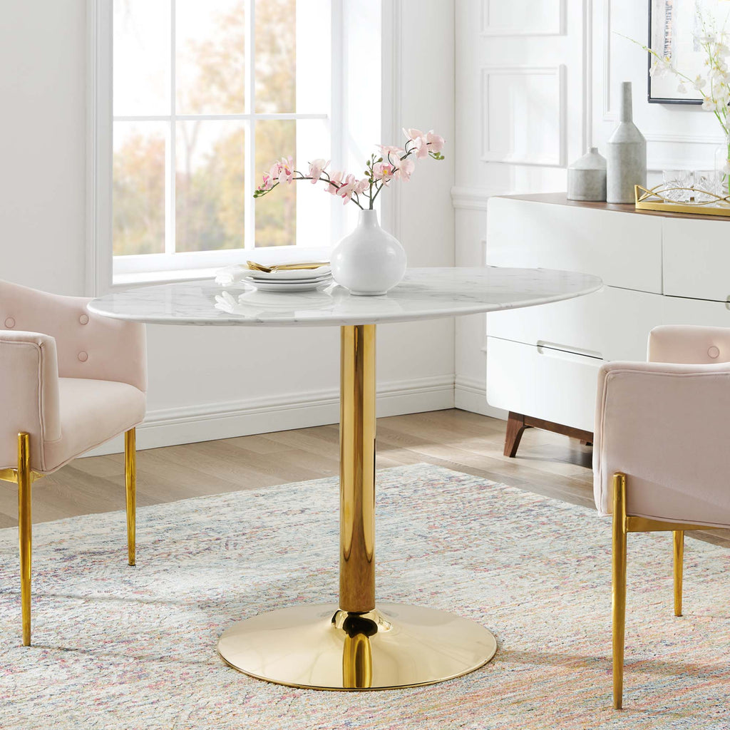 Verne 48" Oval Artificial Marble Dining Table - Gold White