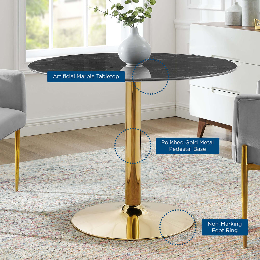 Verne 40" Artificial Marble Dining Table - Gold Black