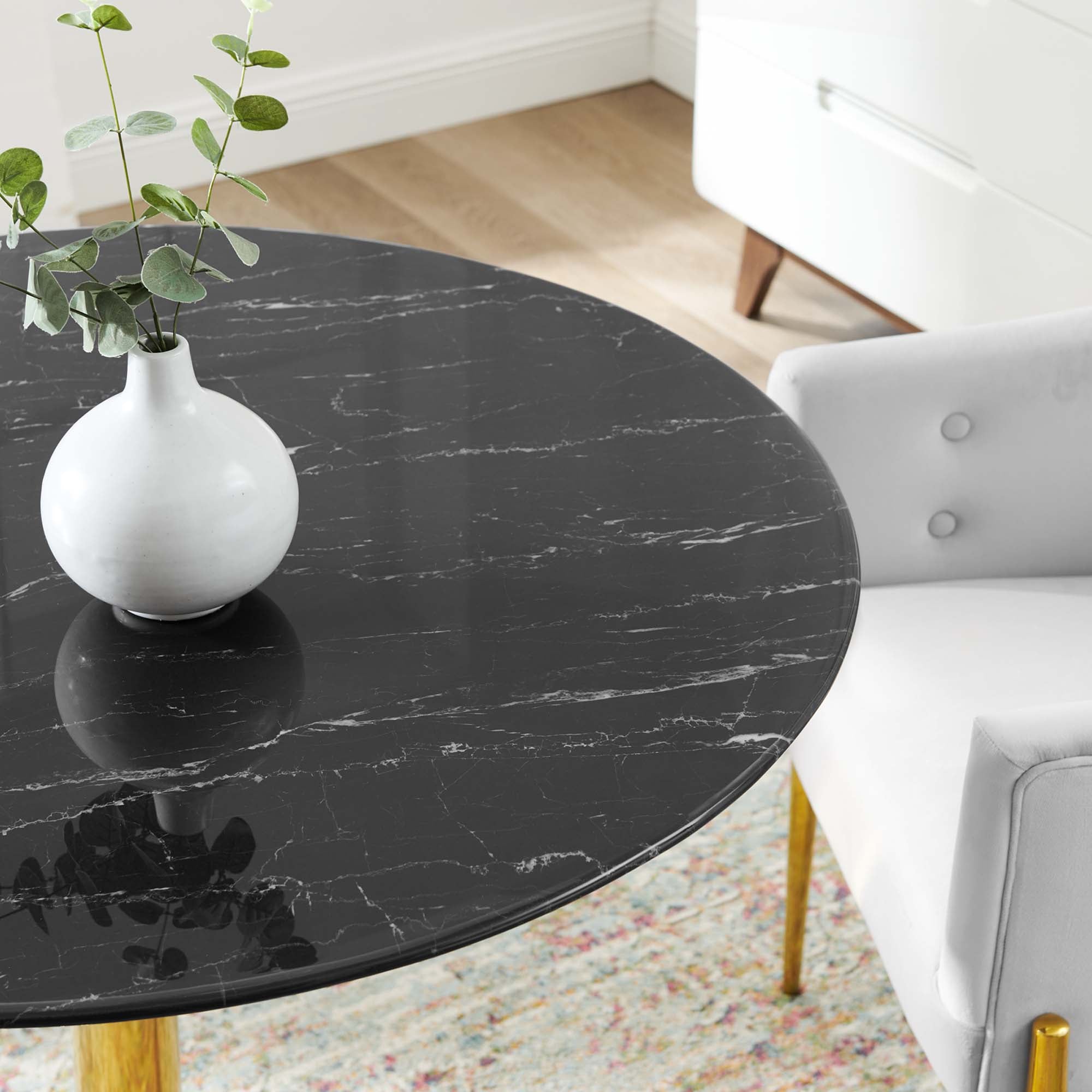 Verne 40" Artificial Marble Dining Table - Gold Black