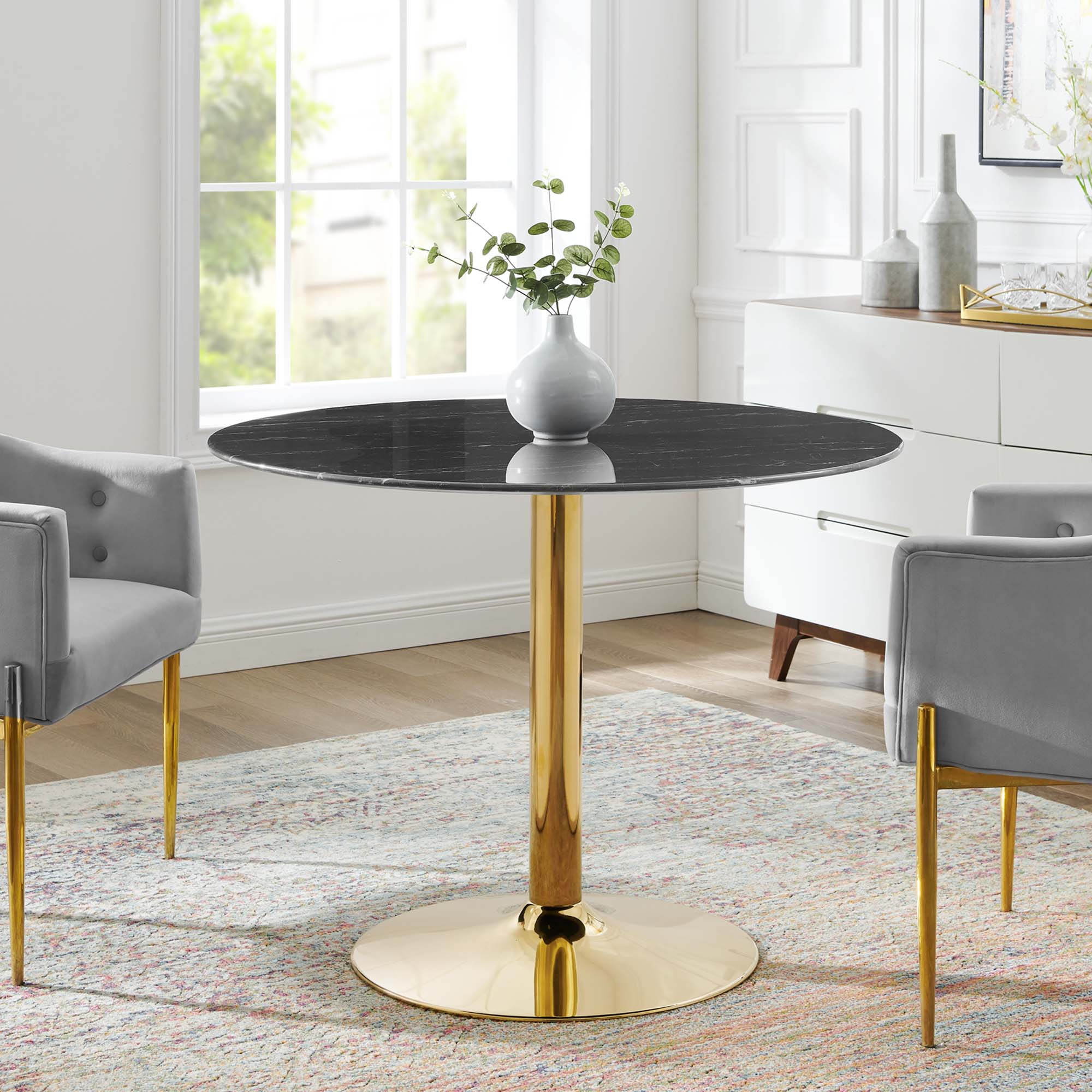 Verne 40" Artificial Marble Dining Table - Gold Black