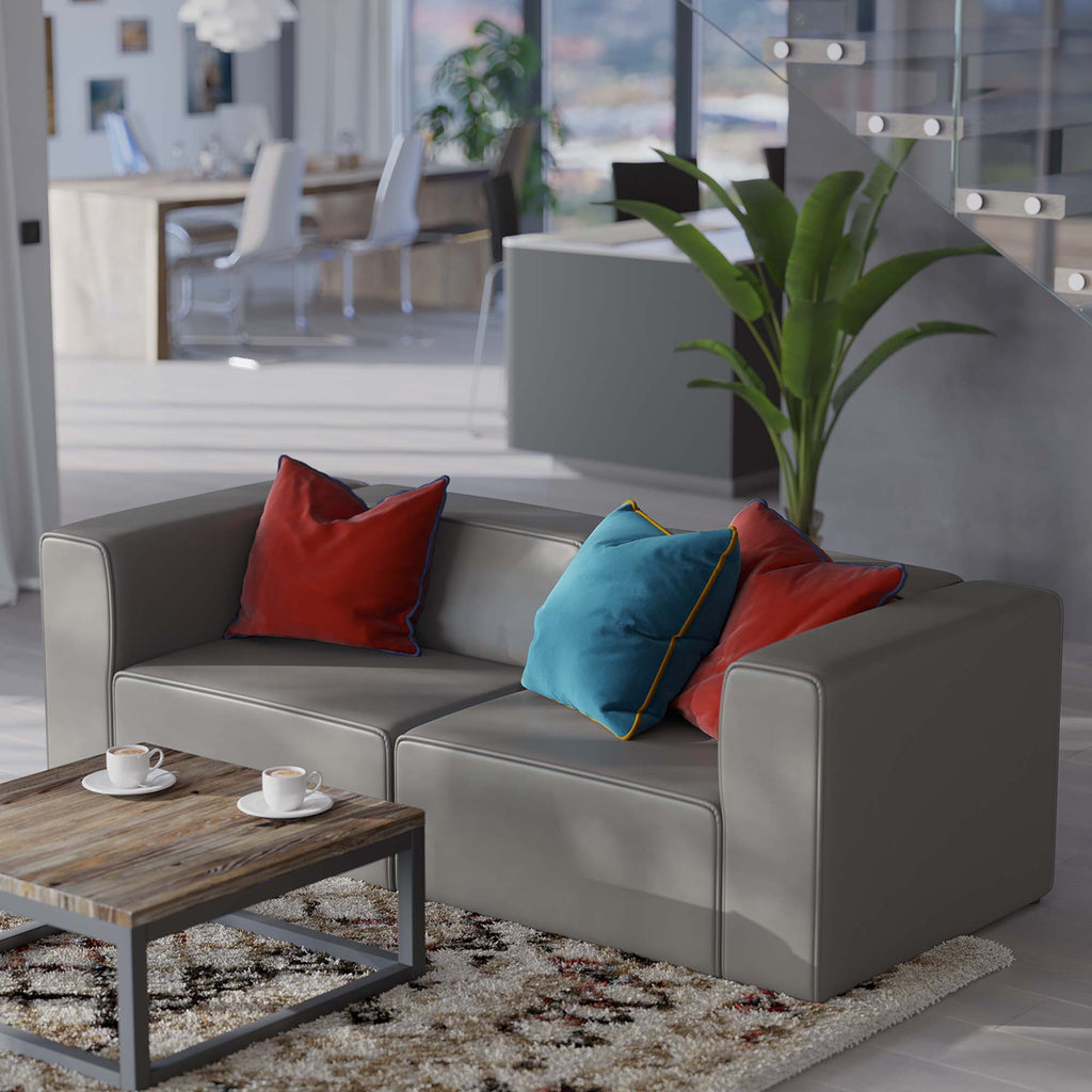 Mingle 2-Piece Vegan Leather Sectional Sofa Loveseat - Gray