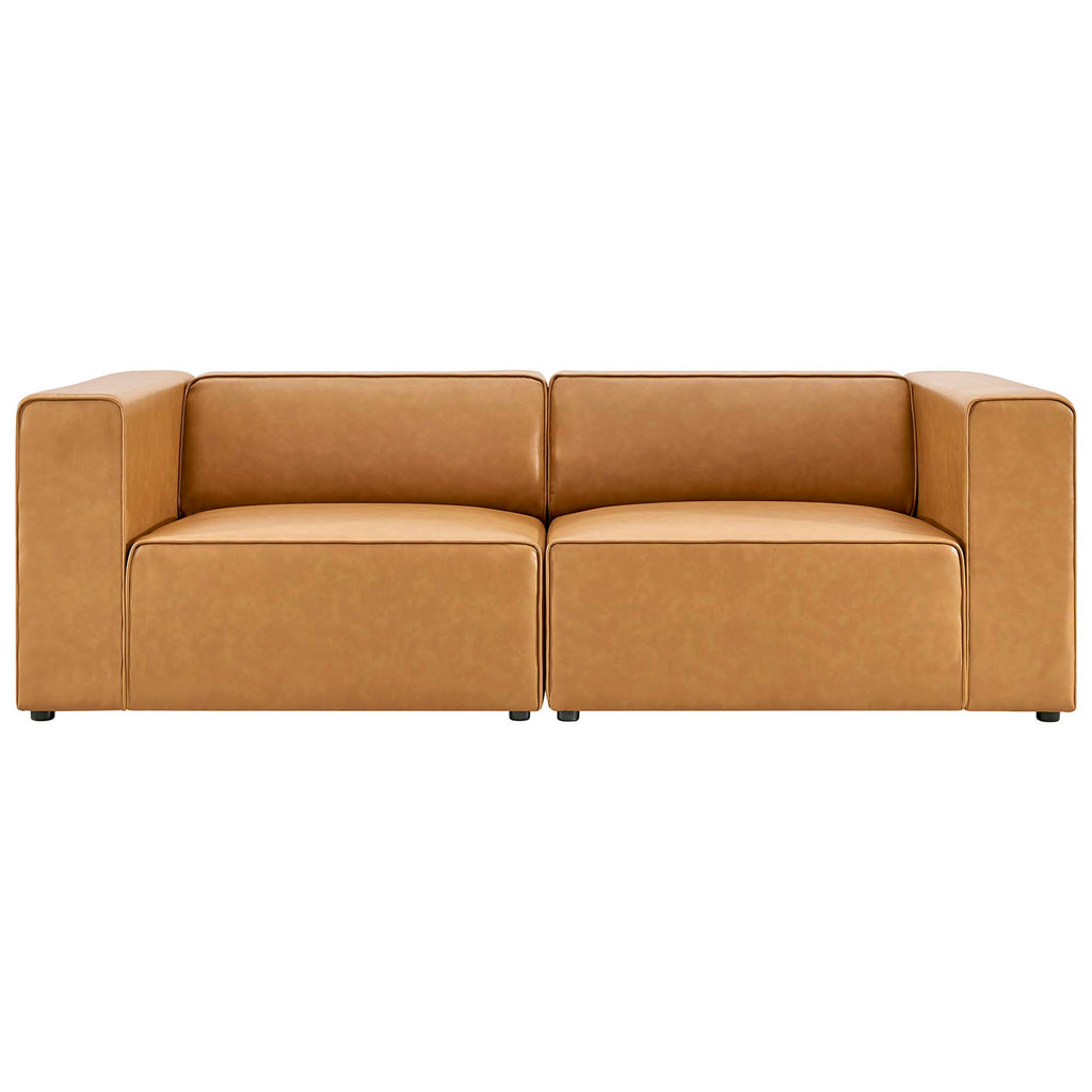 Mingle 2-Piece Vegan Leather Sectional Sofa Loveseat - Tan
