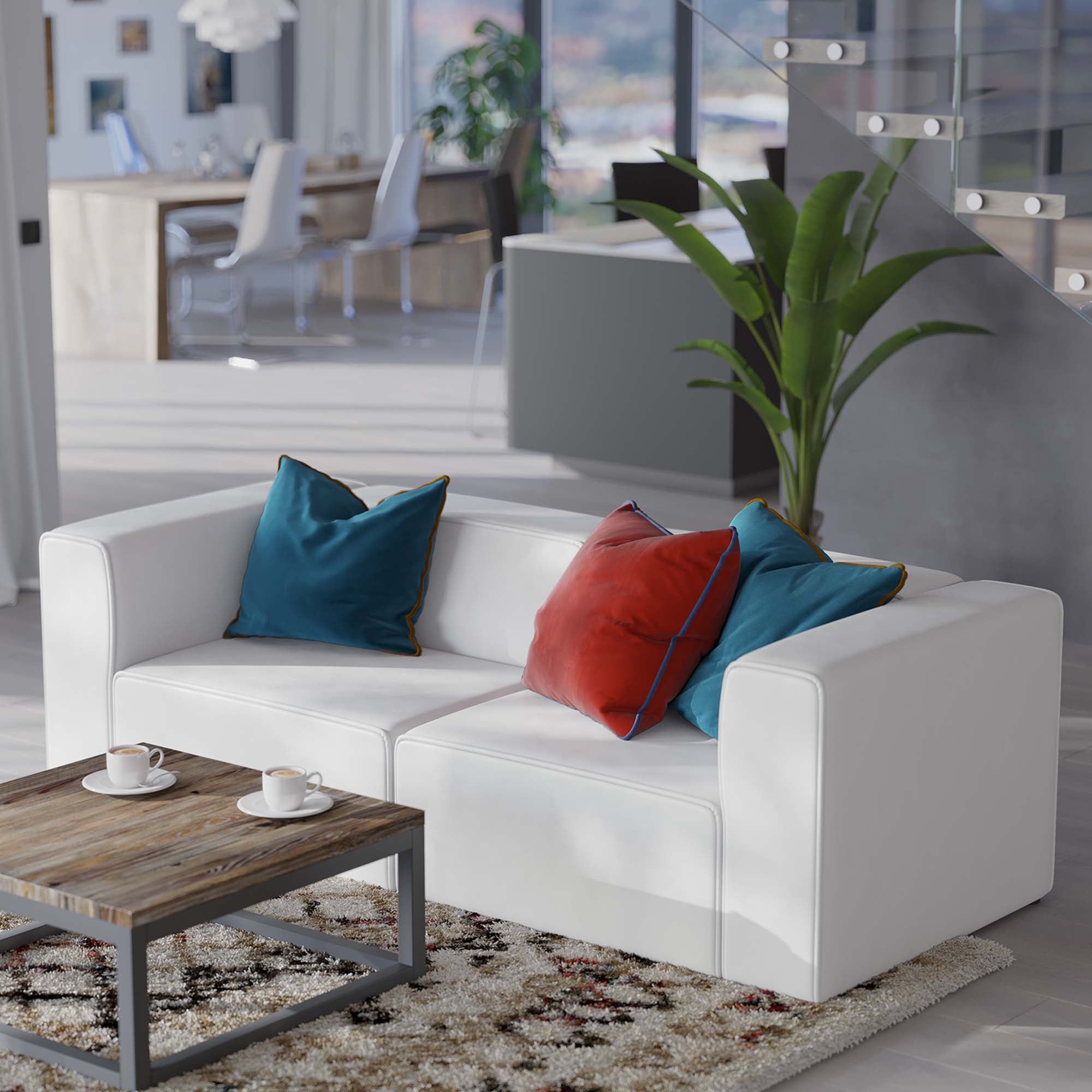Mingle 2-Piece Vegan Leather Sectional Sofa Loveseat - White