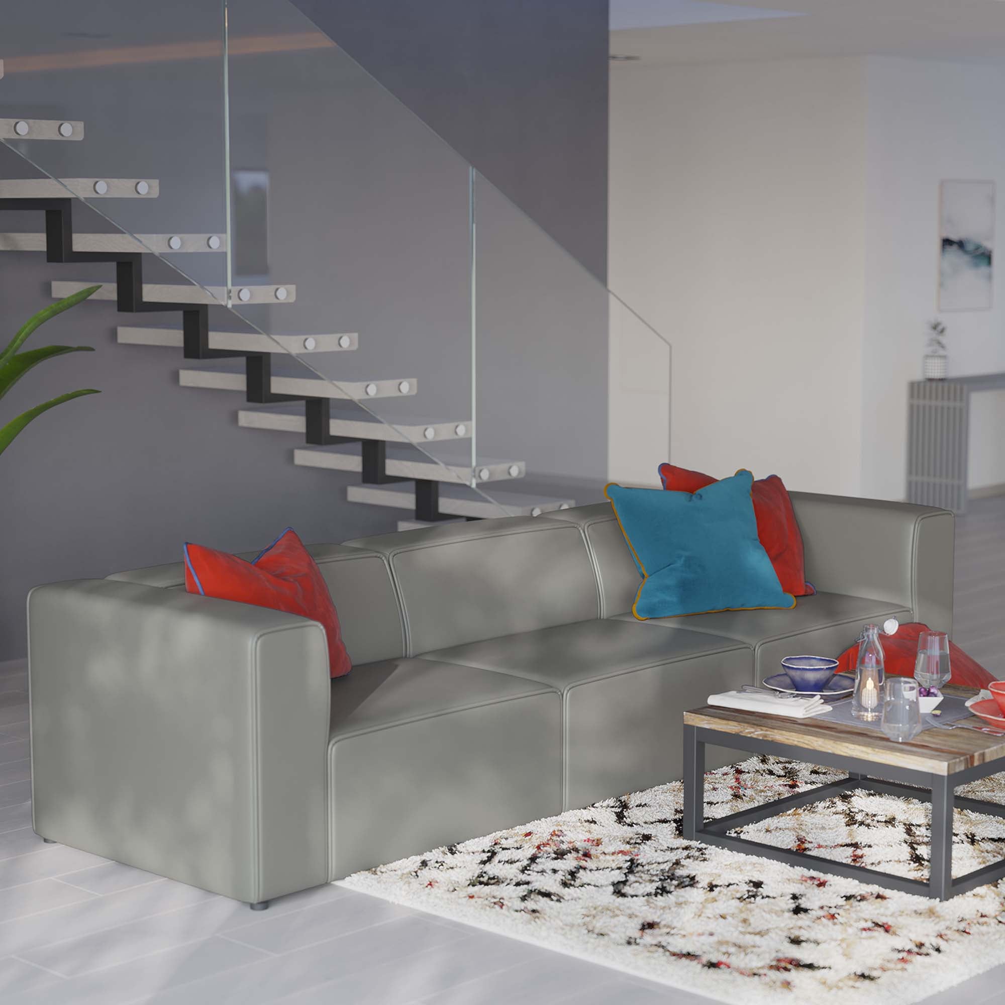 Mingle 3-Piece Vegan Leather Sectional Sofa - Gray