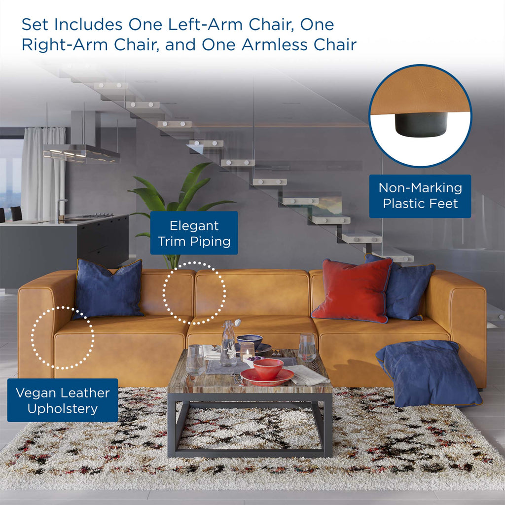 Mingle 3-Piece Vegan Leather Sectional Sofa - Tan