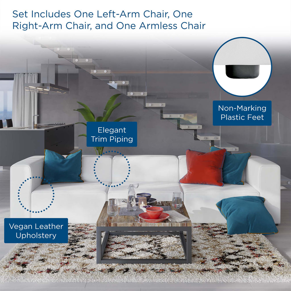 Mingle 3-Piece Vegan Leather Sectional Sofa - White