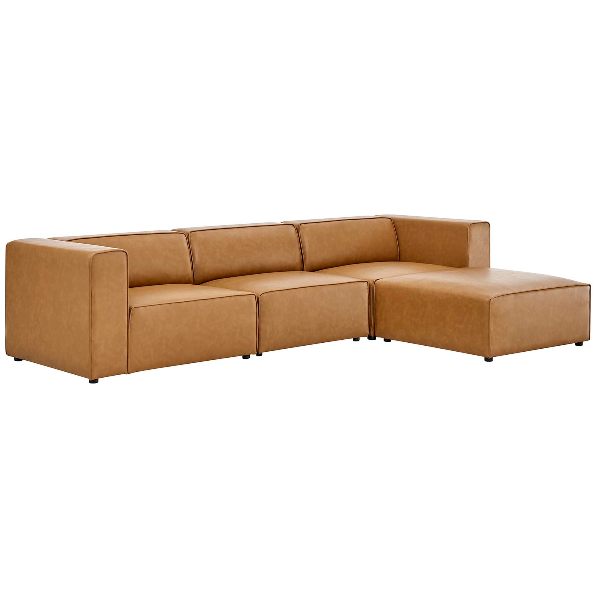 Mingle Vegan Leather Sofa and Ottoman Set - Tan