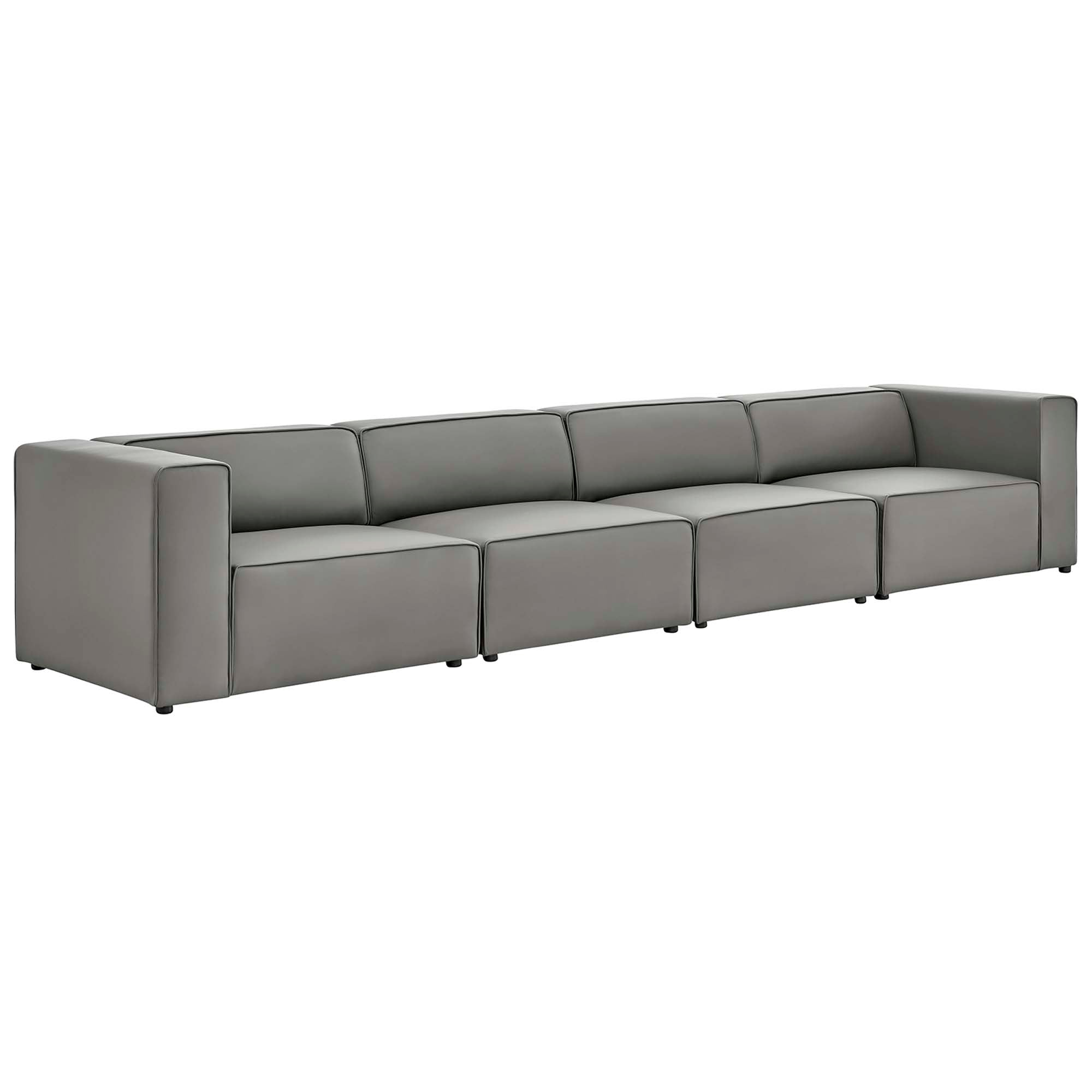 Mingle 4-Piece Vegan Leather Sectional Sofa - Gray